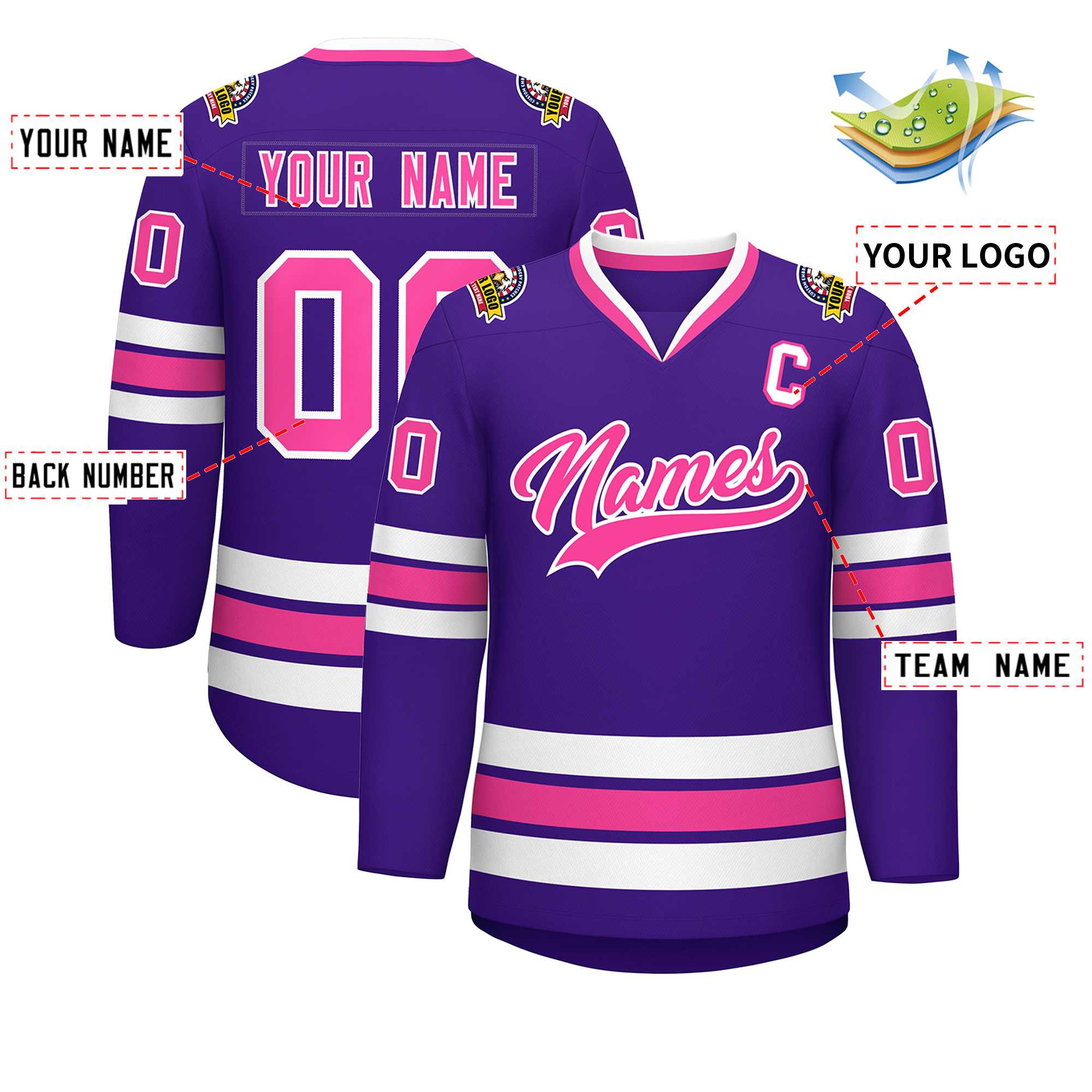 Custom Purple Pink-White Classic Style Hockey Jersey | KXKSHOP