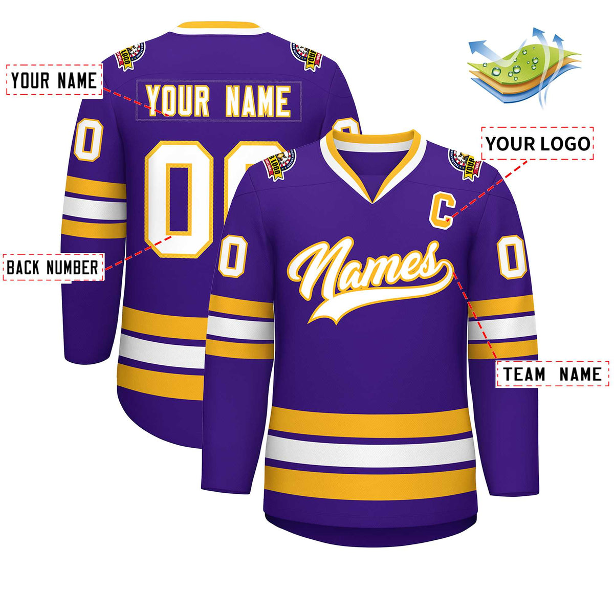 Custom Purple White-Gold Classic Style Hockey Jersey | KXKSHOP
