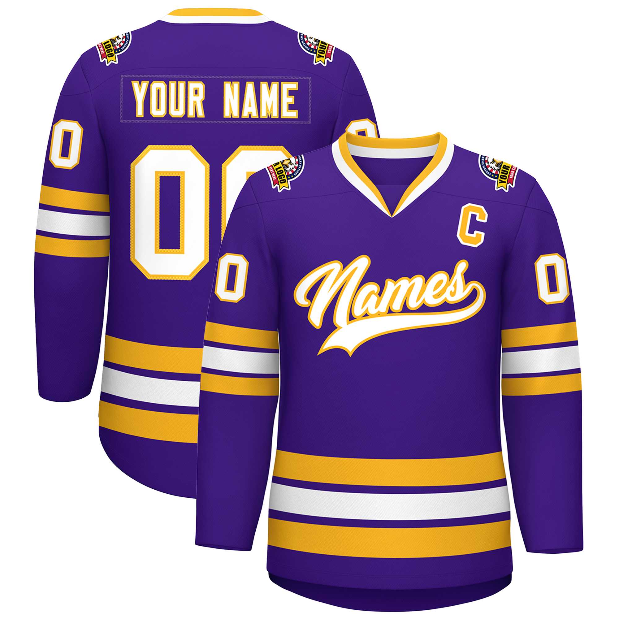 Custom Purple White-Gold Classic Style Hockey Jersey | KXKSHOP