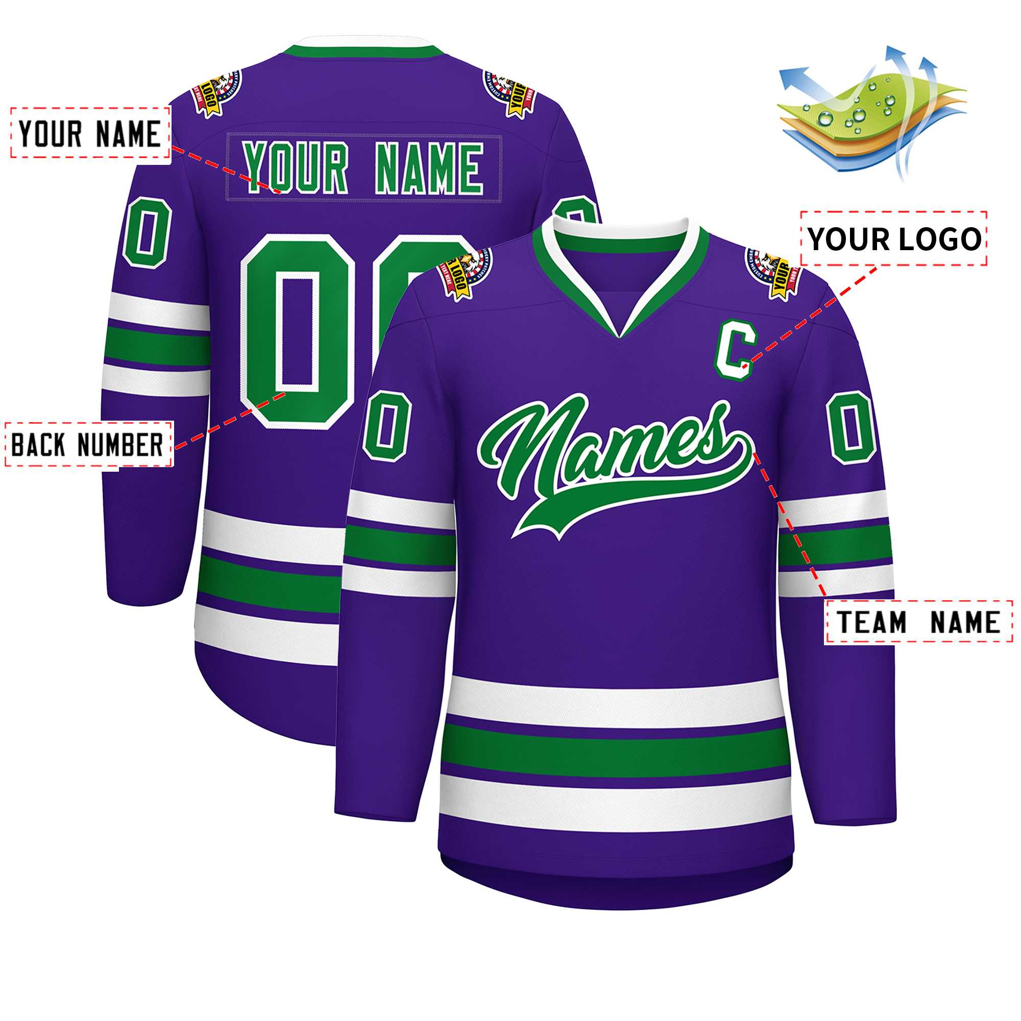 Custom Purple Kelly Green-White Classic Style Hockey Jersey | KXKSHOP