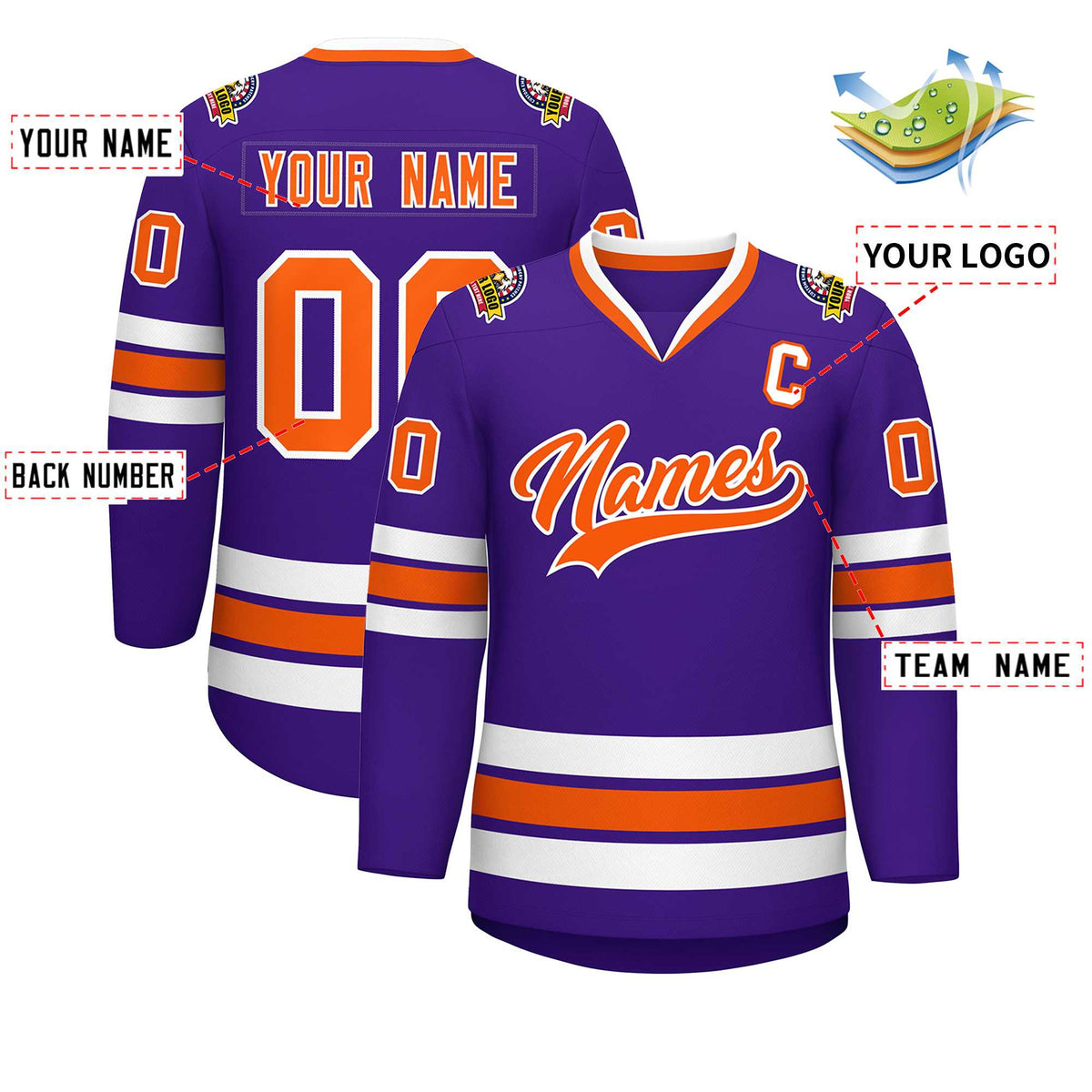 Custom Purple Orange-White Classic Style Hockey Jersey | KXKSHOP