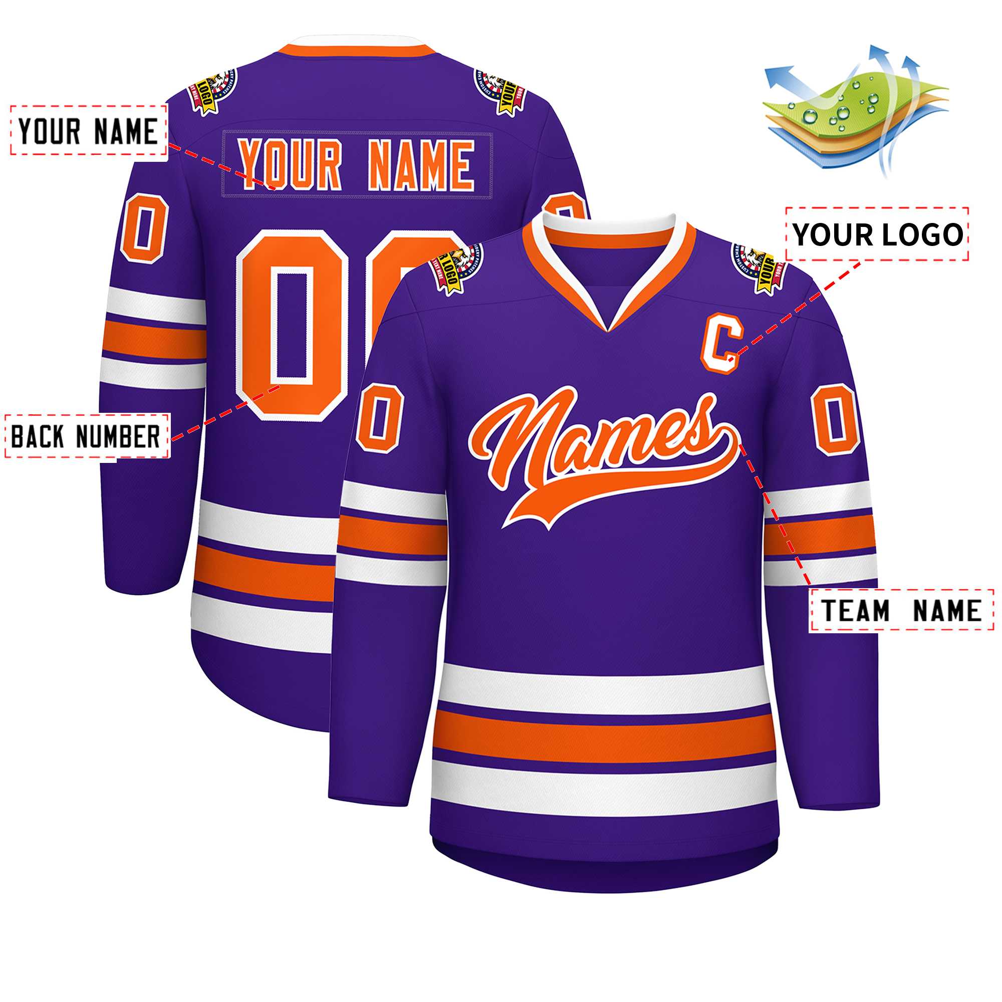 Custom Purple Orange-White Classic Style Hockey Jersey | KXKSHOP