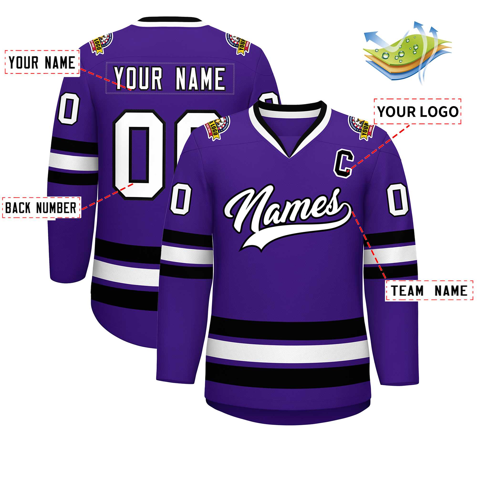 Custom Purple White-Black Classic Style Hockey Jersey | KXKSHOP
