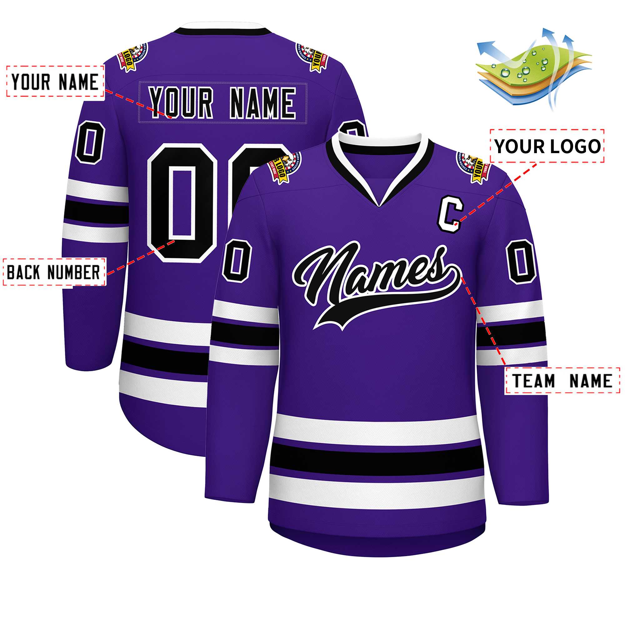 Custom Purple Black-White Classic Style Hockey Jersey | KXKSHOP