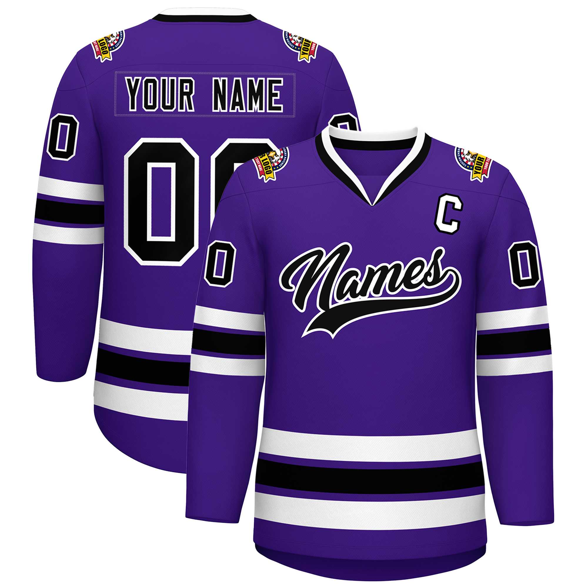 Custom Purple Black-White Classic Style Hockey Jersey | KXKSHOP