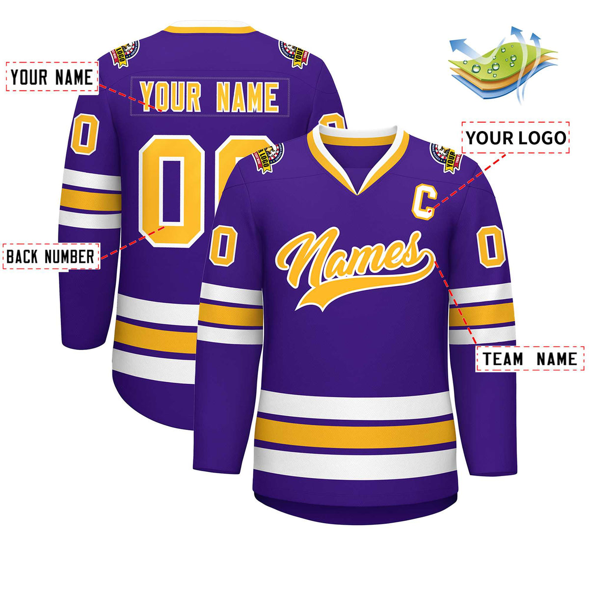 Custom Purple Gold-White Classic Style Hockey Jersey | KXKSHOP