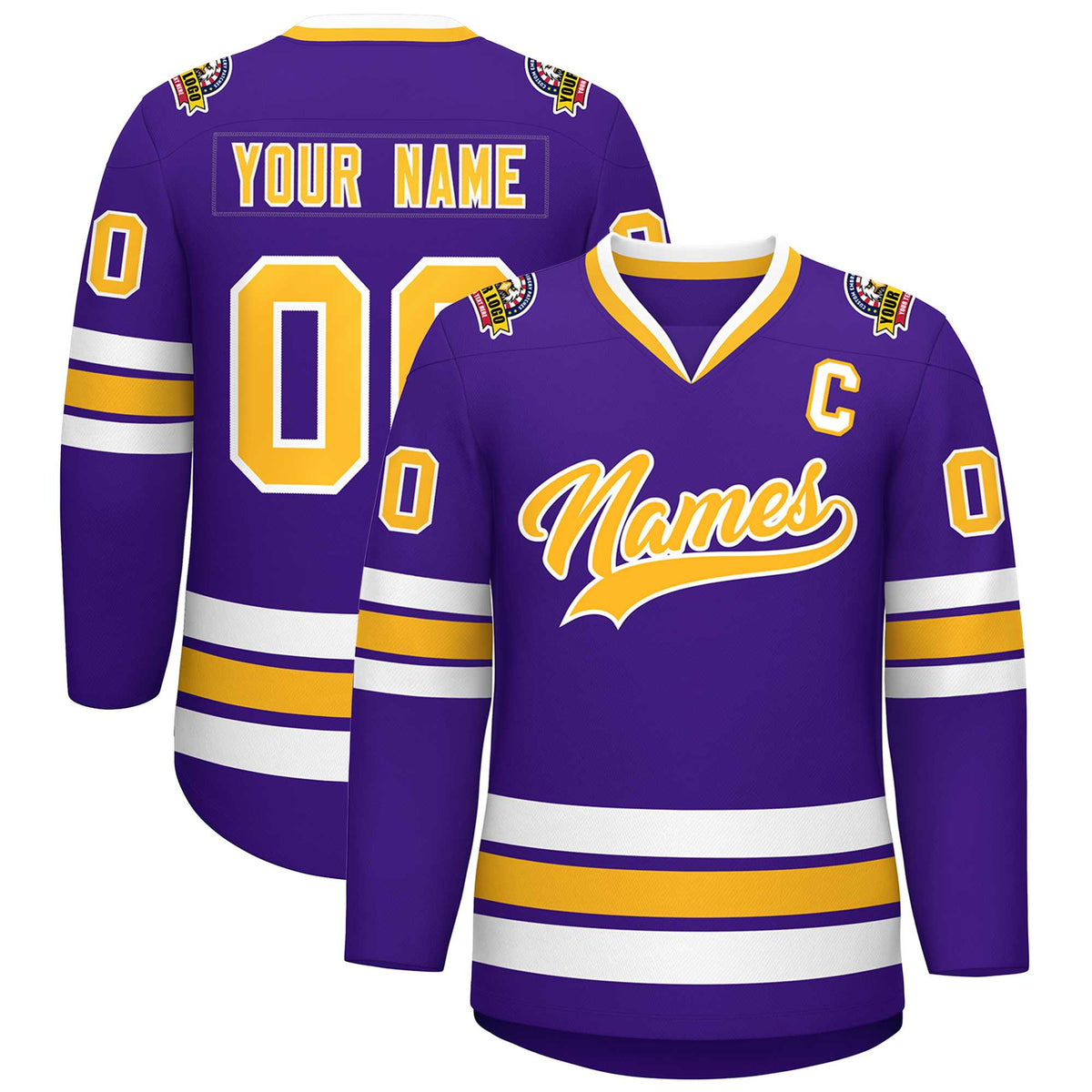 Custom Purple Gold-White Classic Style Hockey Jersey | KXKSHOP
