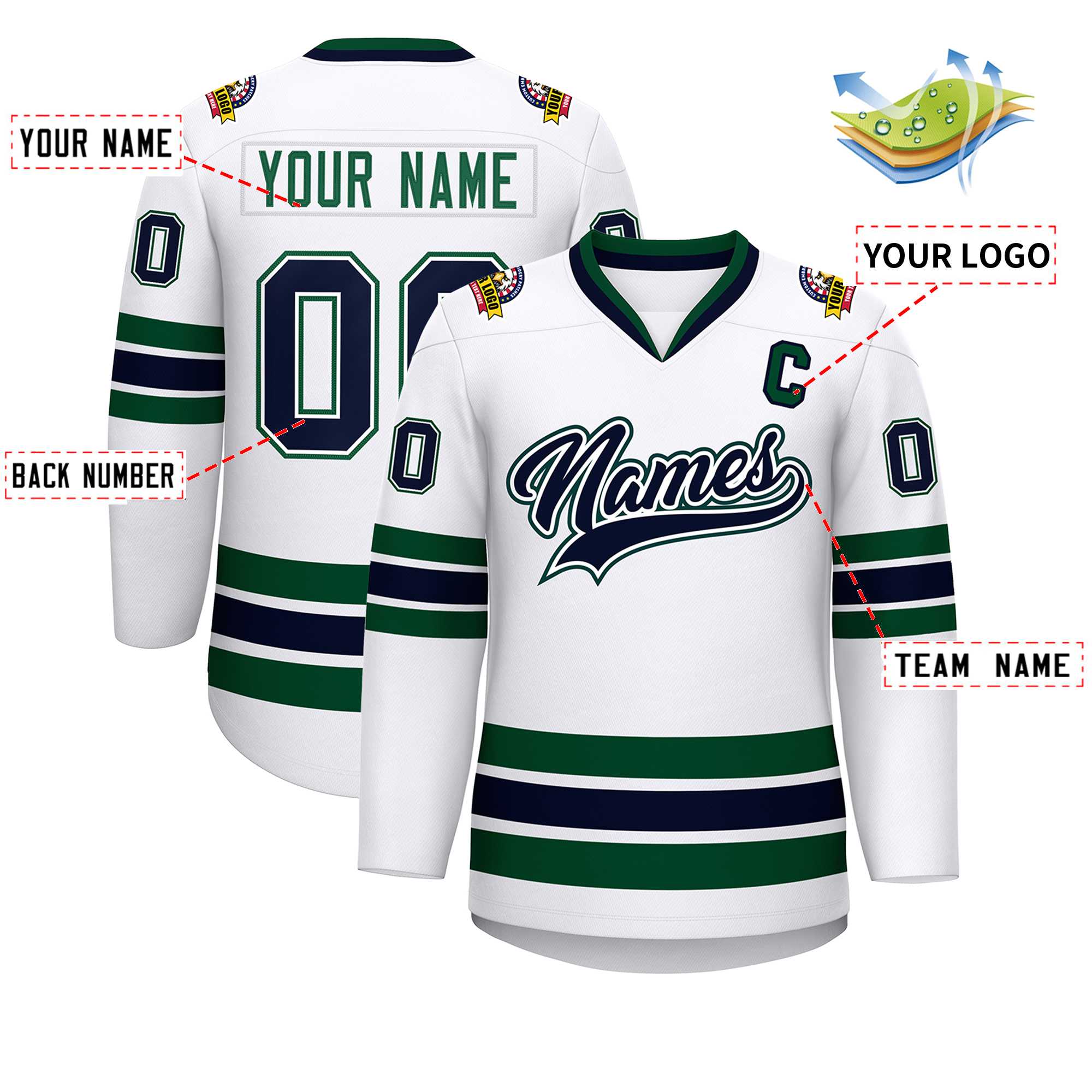 Custom White Navy White-Green Classic Style Hockey Jersey | KXKSHOP