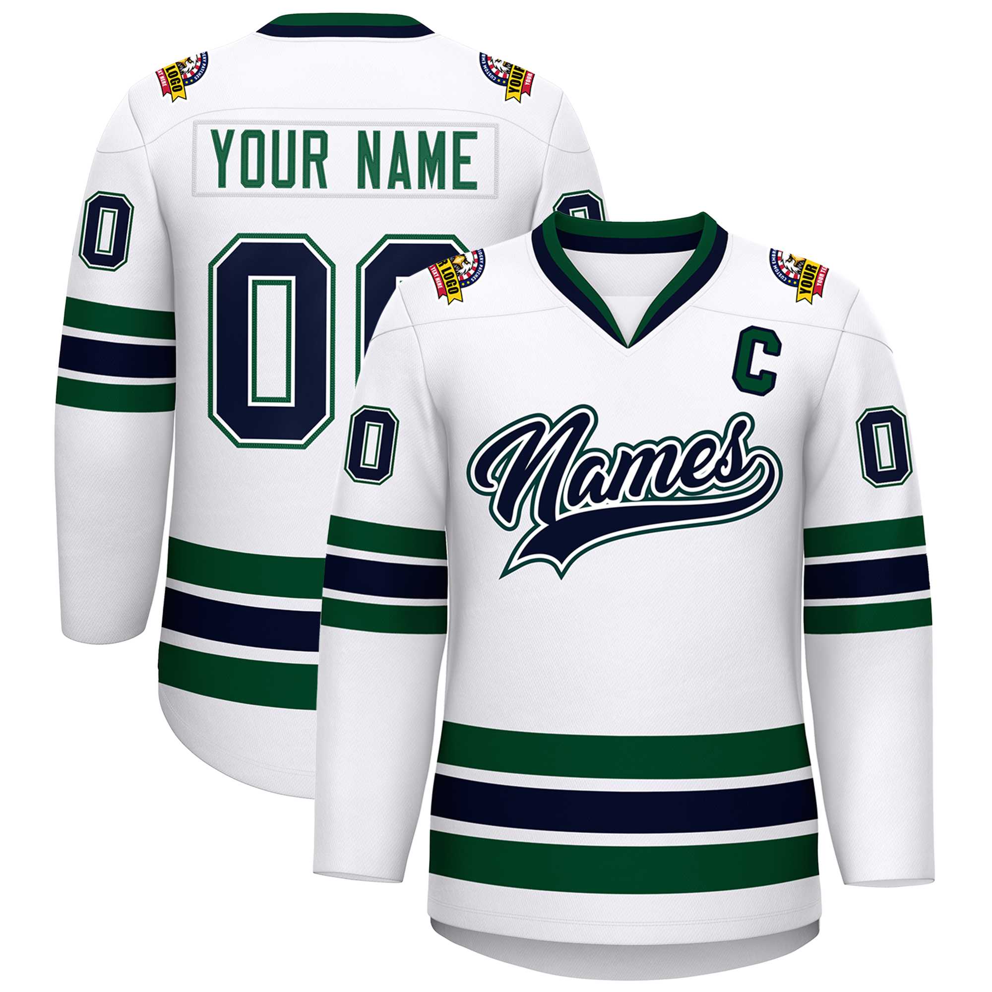 Custom White Navy White-Green Classic Style Hockey Jersey | KXKSHOP