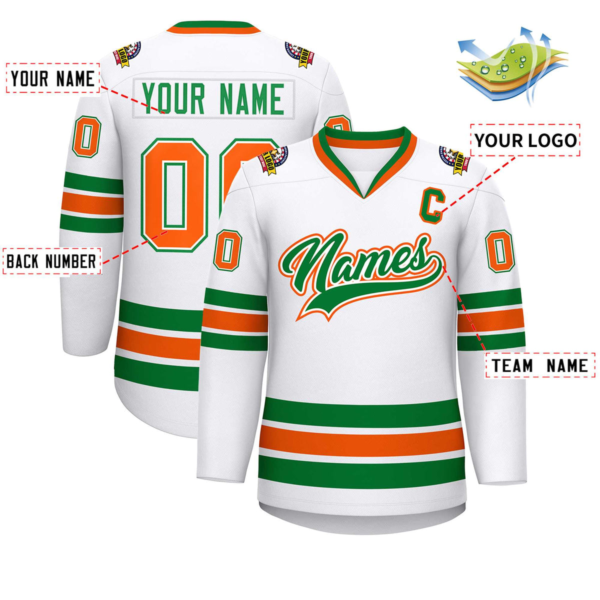Custom White Kelly Green White-Orange Classic Style Hockey Jersey | KXKSHOP