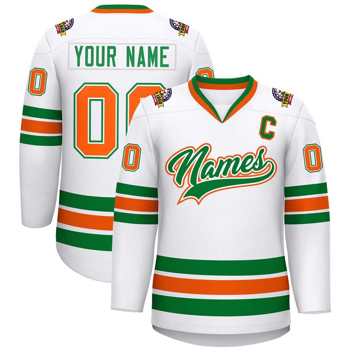 Custom White Kelly Green White-Orange Classic Style Hockey Jersey | KXKSHOP
