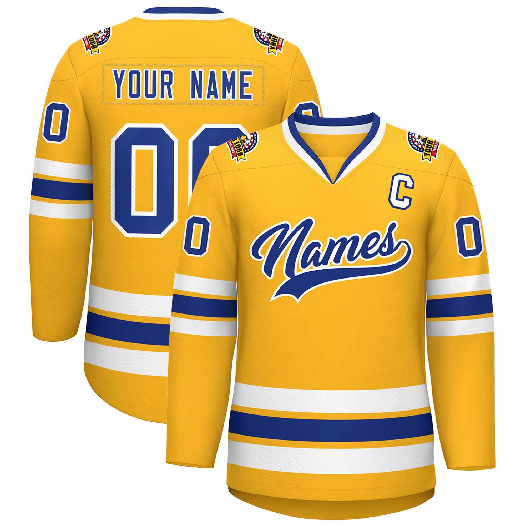 Custom Gold Royal-White Classic Style Hockey Jersey | KXKSHOP