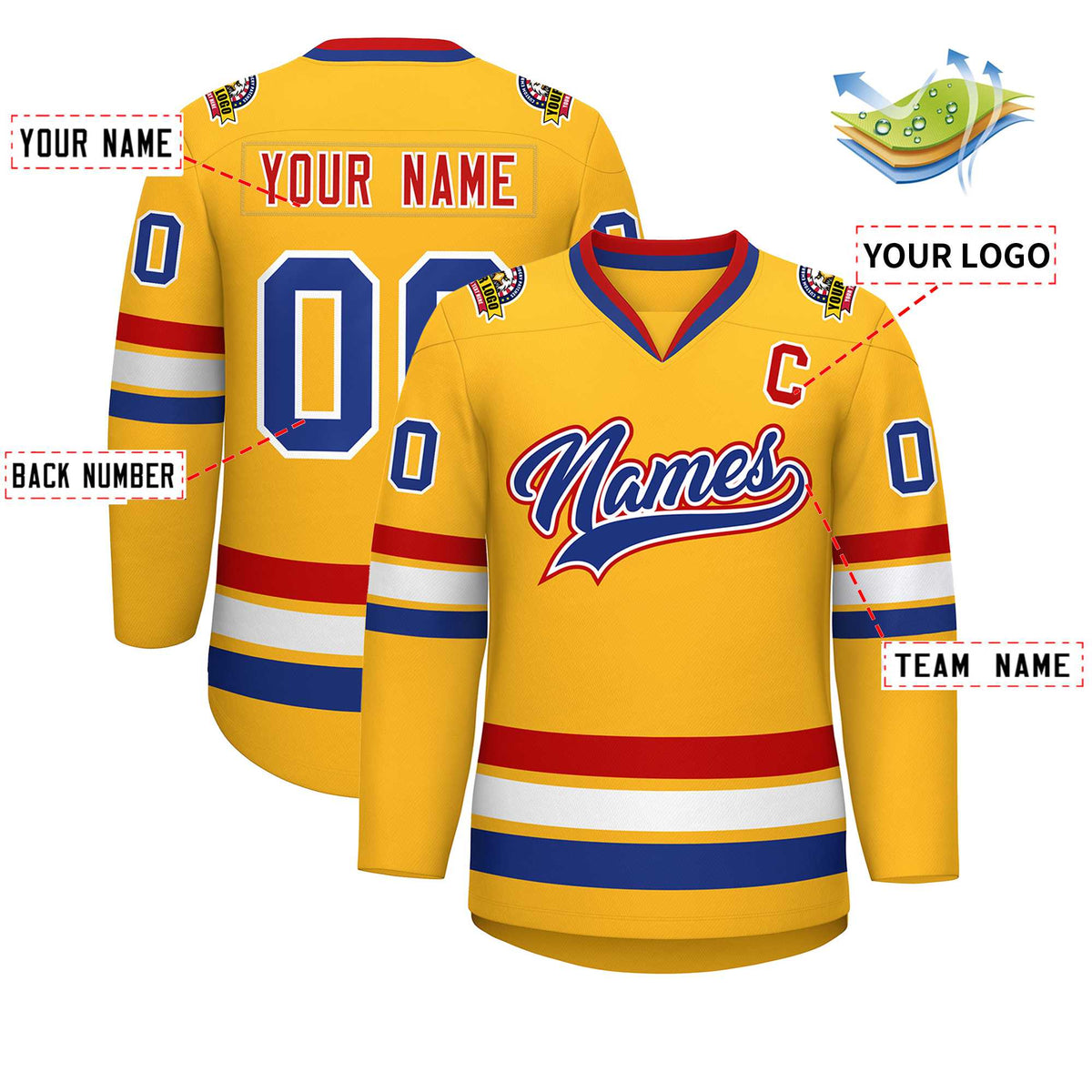 Custom Gold Royal White-Red Classic Style Hockey Jersey | KXKSHOP