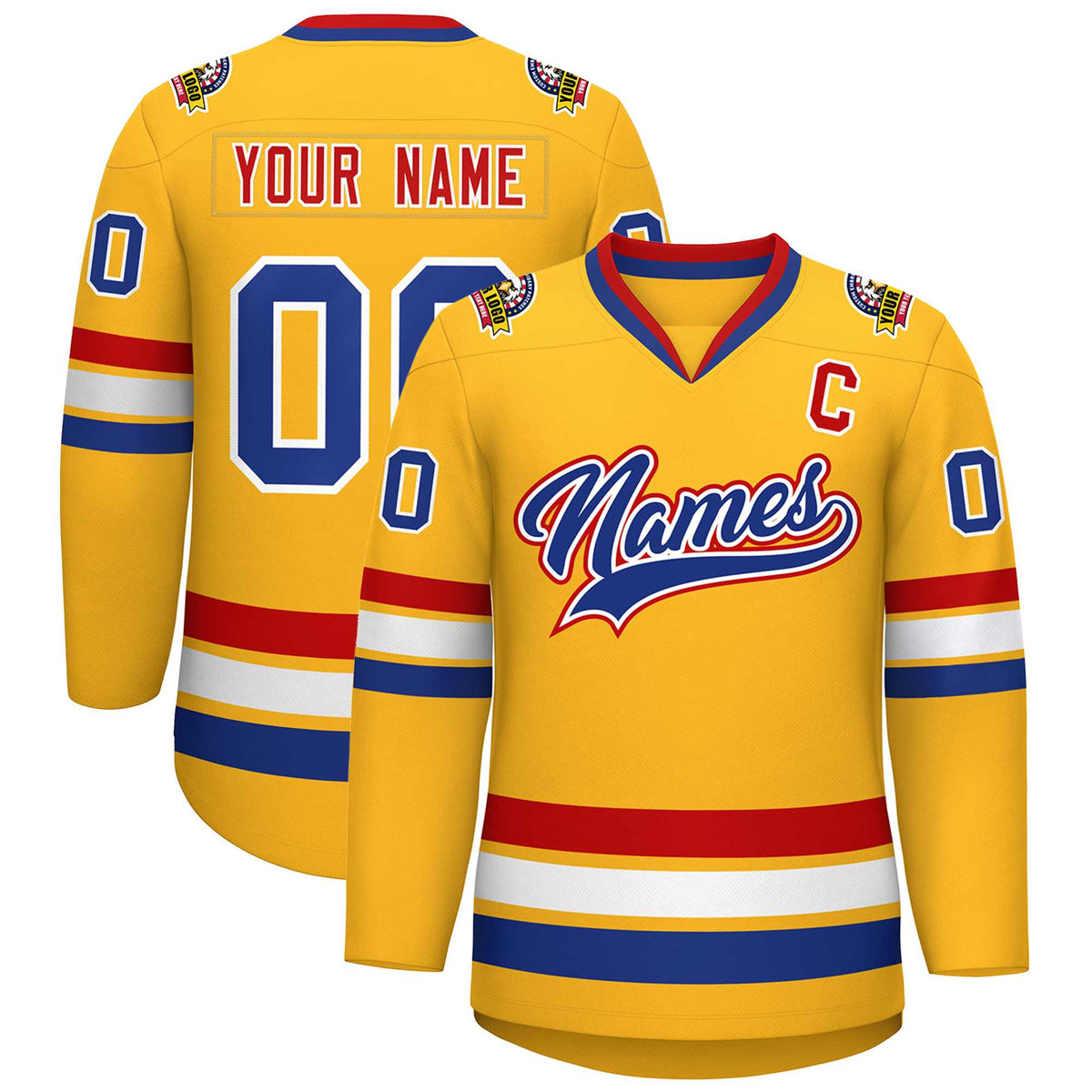 Custom Gold Royal White-Red Classic Style Hockey Jersey | KXKSHOP