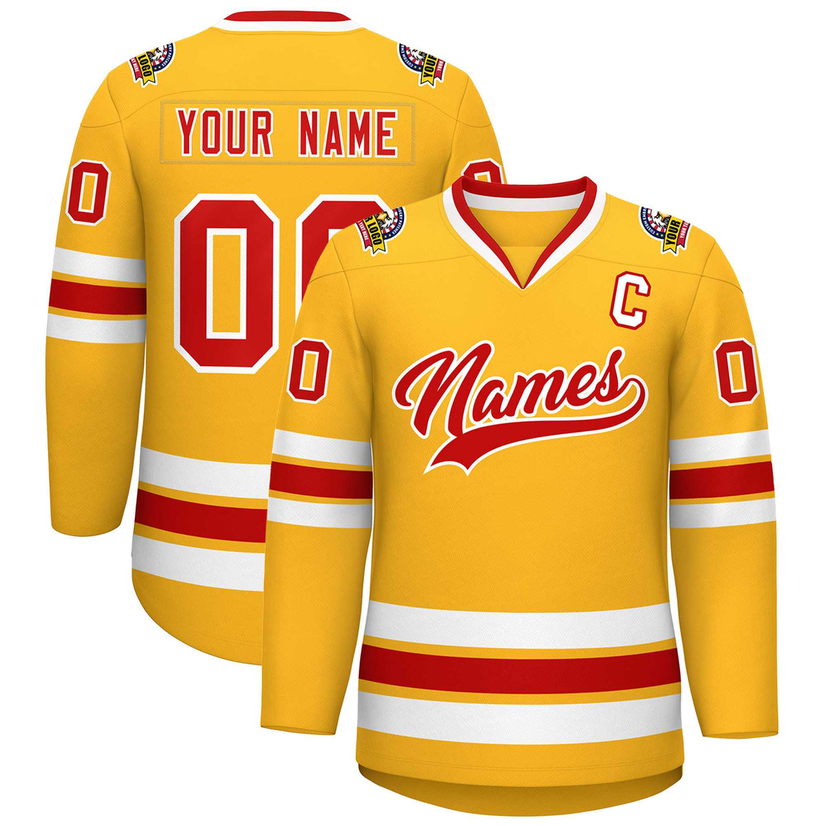 Custom Gold Red-White Classic Style Hockey Jersey | KXKSHOP