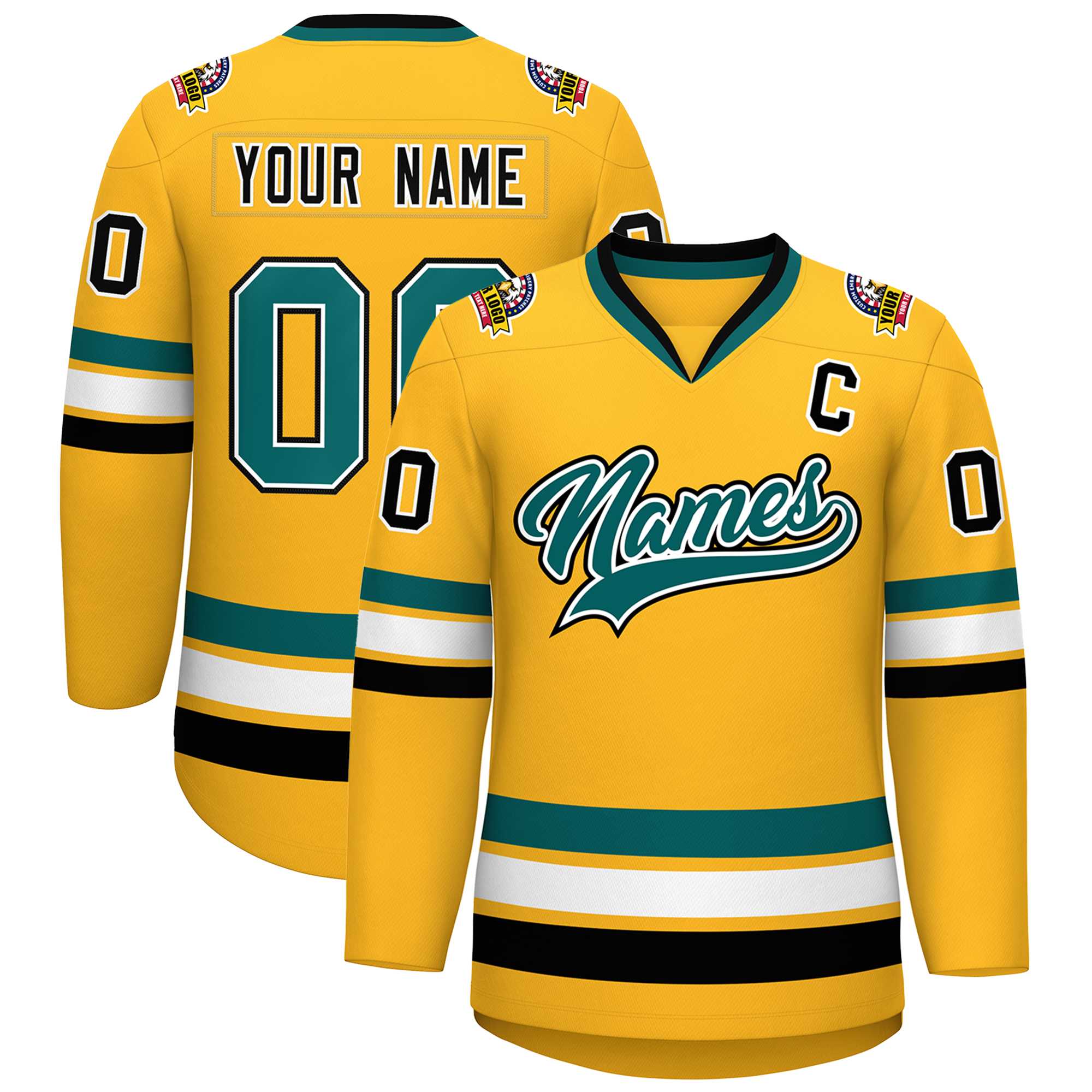 Custom Gold Aqua White-Black Classic Style Hockey Jersey | KXKSHOP