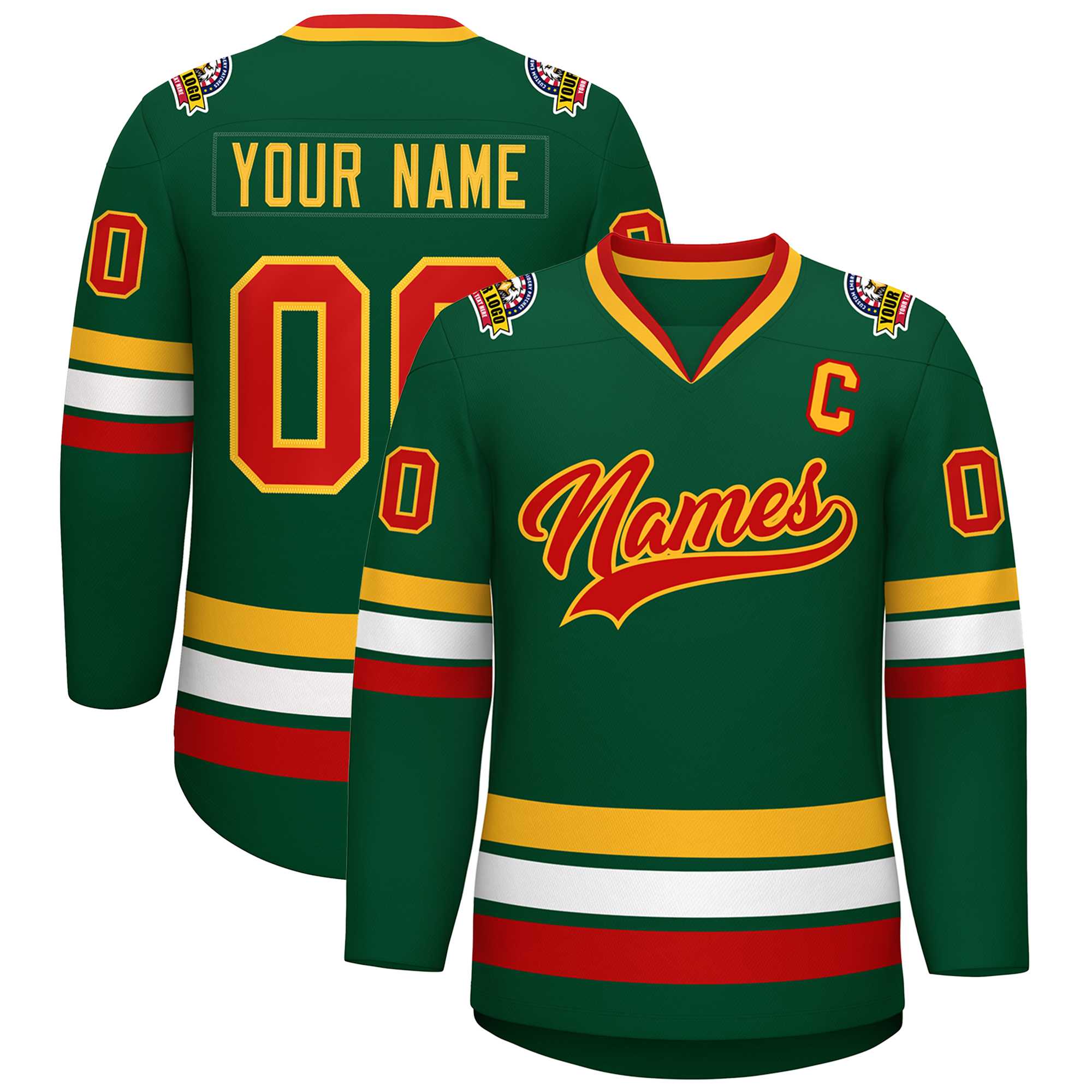 Custom Green Red-Gold Classic Style Hockey Jersey | KXKSHOP