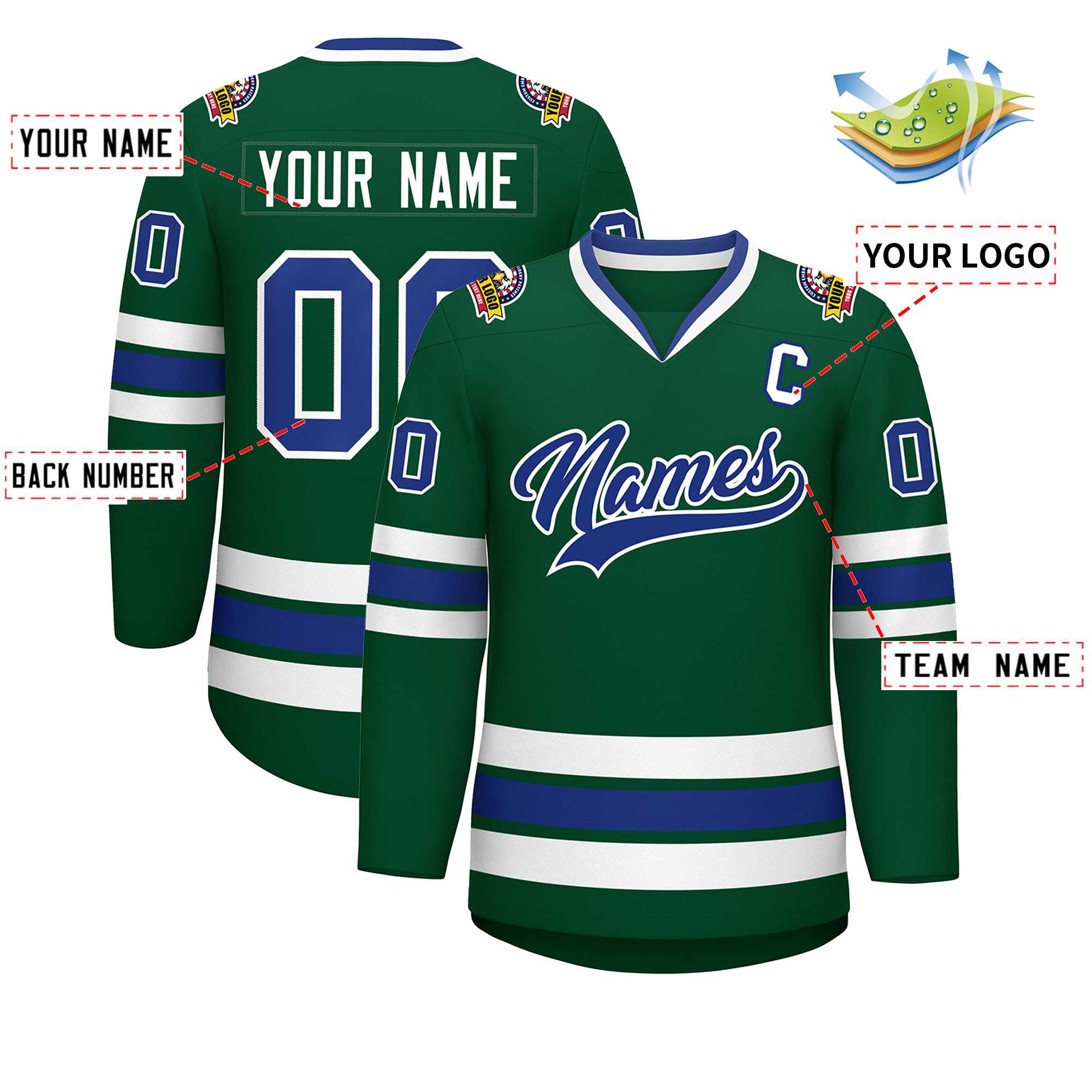 Custom Green Royal-White Classic Style Hockey Jersey | KXKSHOP
