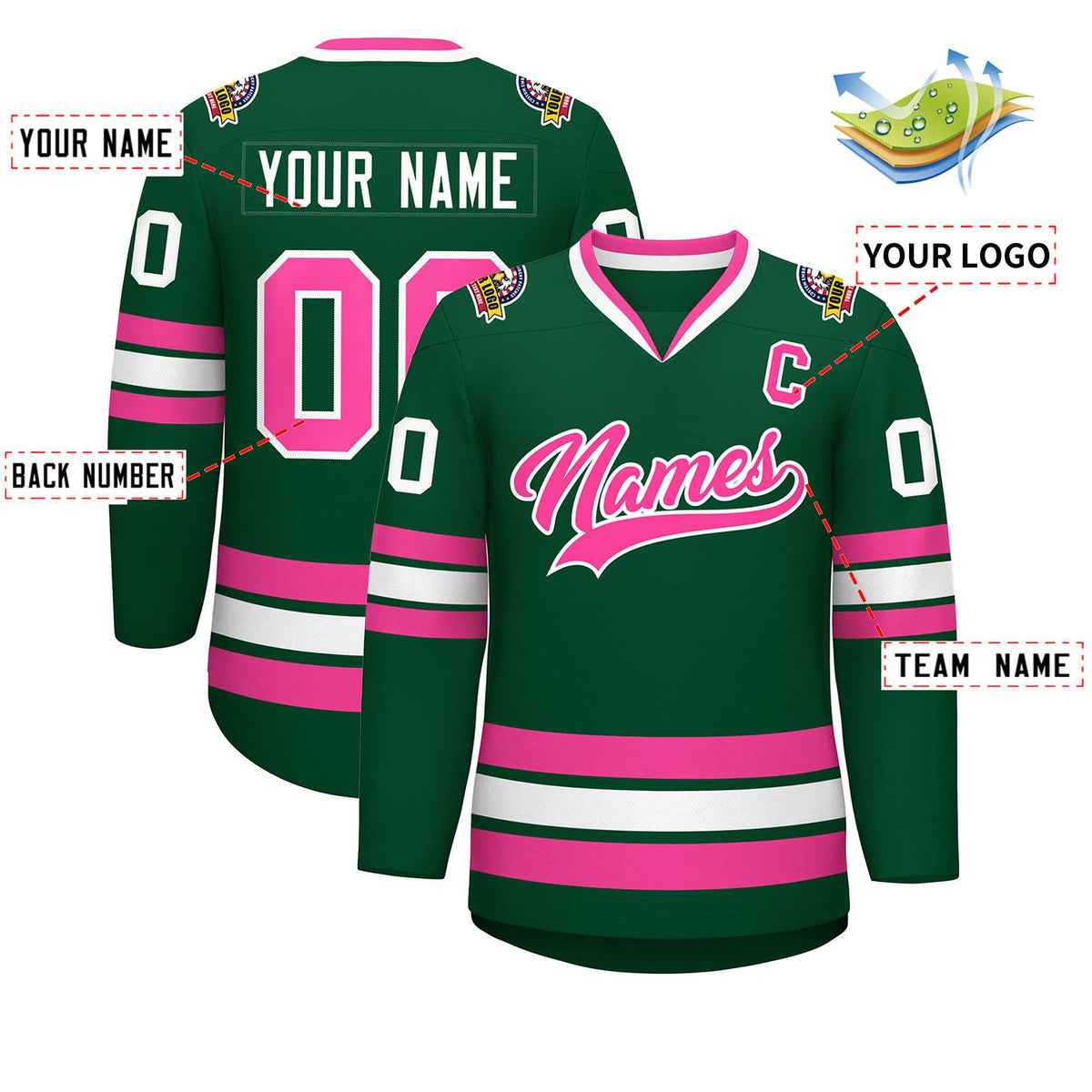Custom Green Pink-White Classic Style Hockey Jersey | KXKSHOP