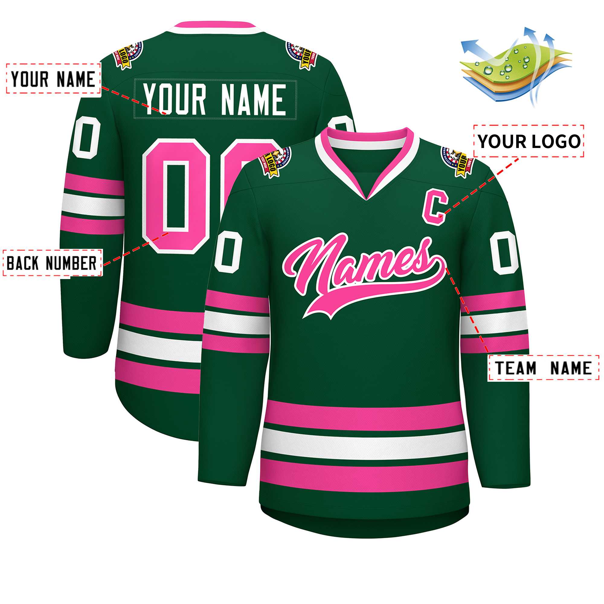Custom Green Pink-White Classic Style Hockey Jersey | KXKSHOP