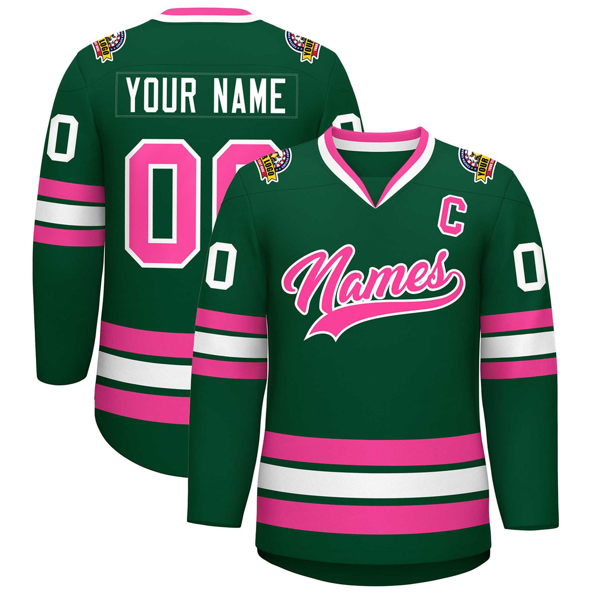 Custom Green Pink-White Classic Style Hockey Jersey | KXKSHOP