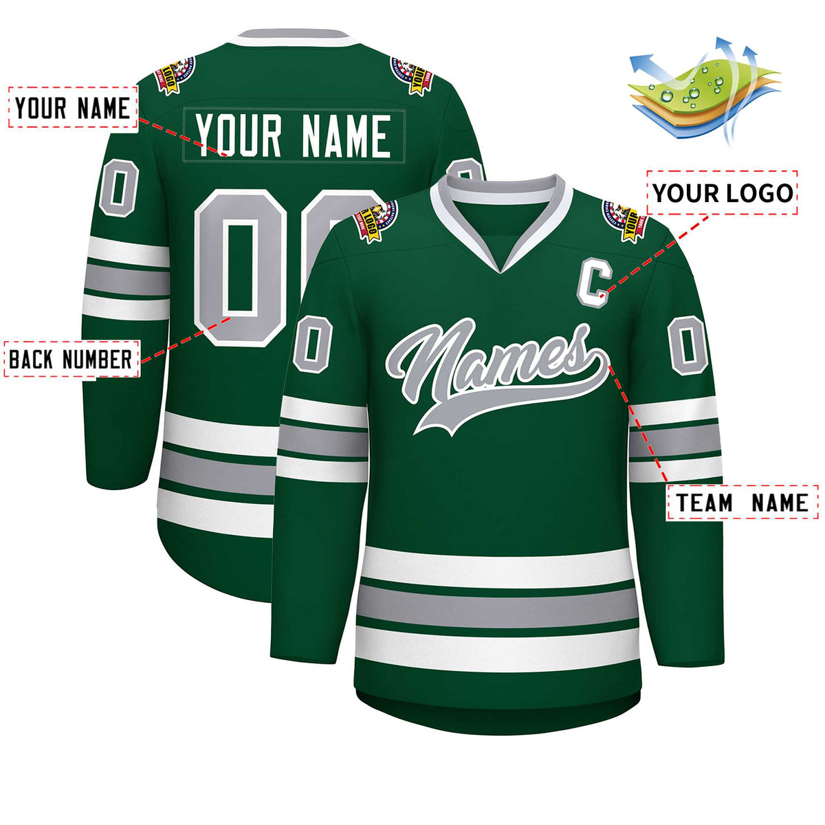 Custom Green Gray-White Classic Style Hockey Jersey | KXKSHOP
