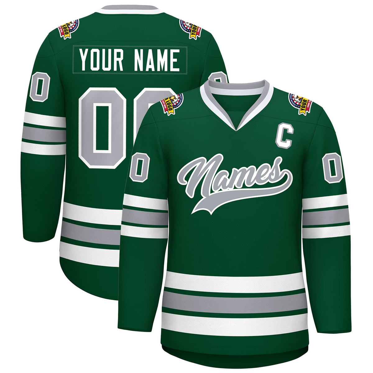 Custom Green Gray-White Classic Style Hockey Jersey | KXKSHOP