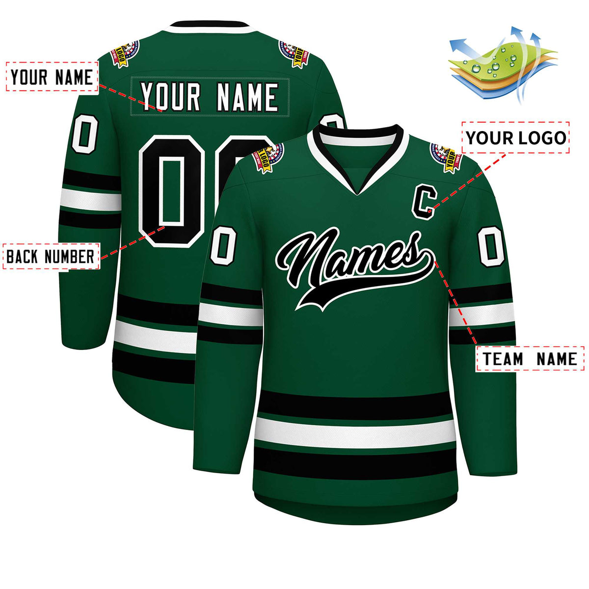 Custom Green Black-White Classic Style Hockey Jersey | KXKSHOP