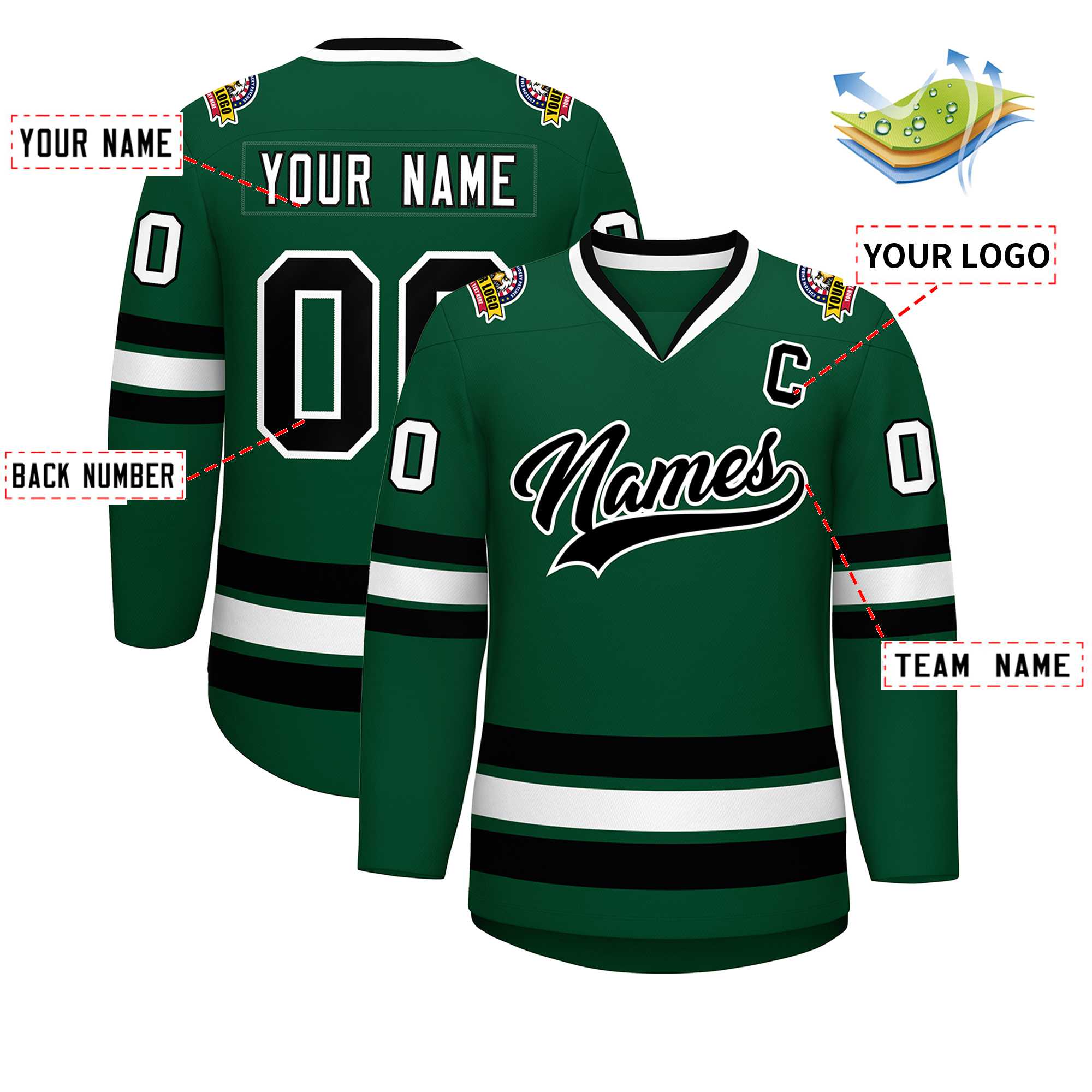Custom Green Black-White Classic Style Hockey Jersey | KXKSHOP