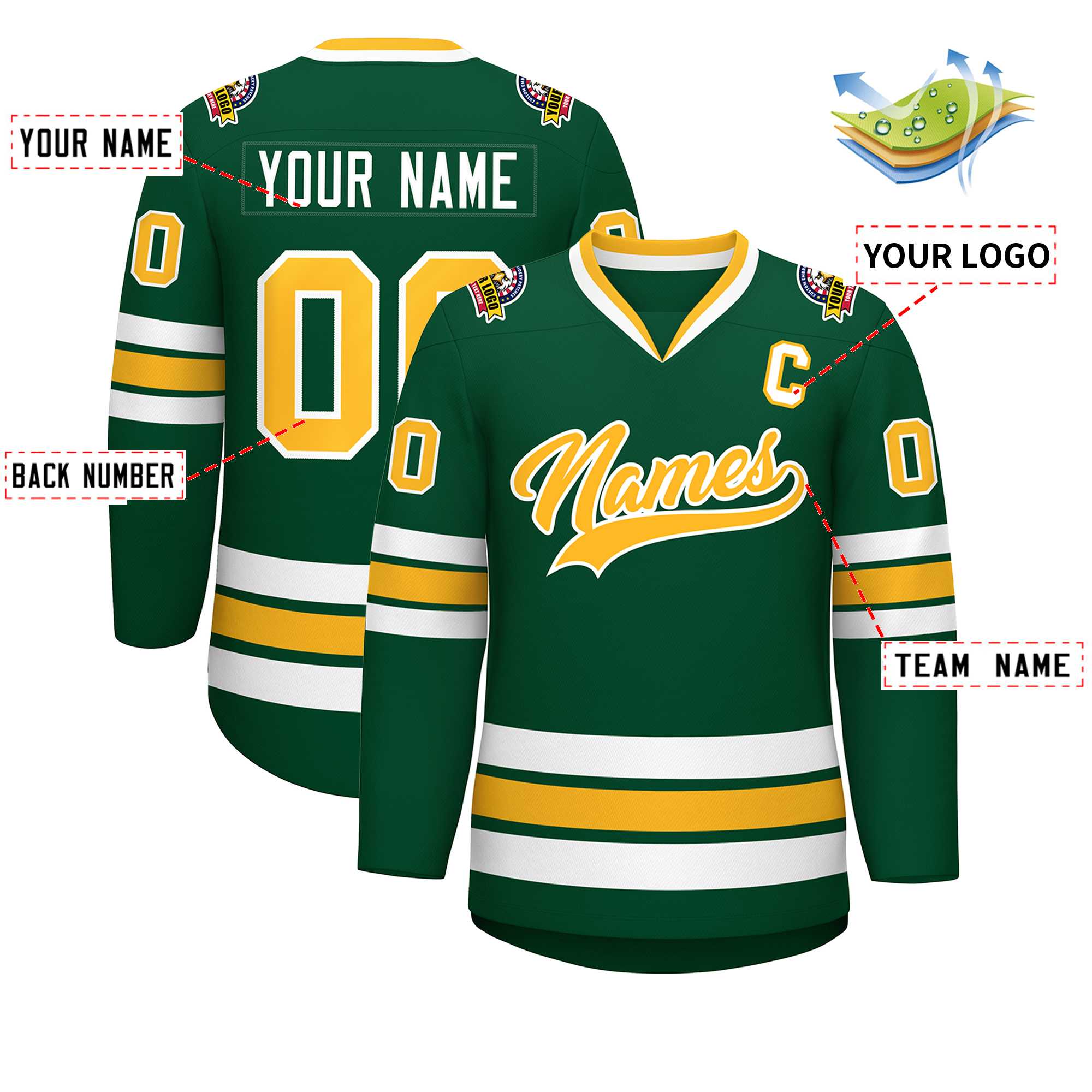 Custom Green Gold-White Classic Style Hockey Jersey | KXKSHOP