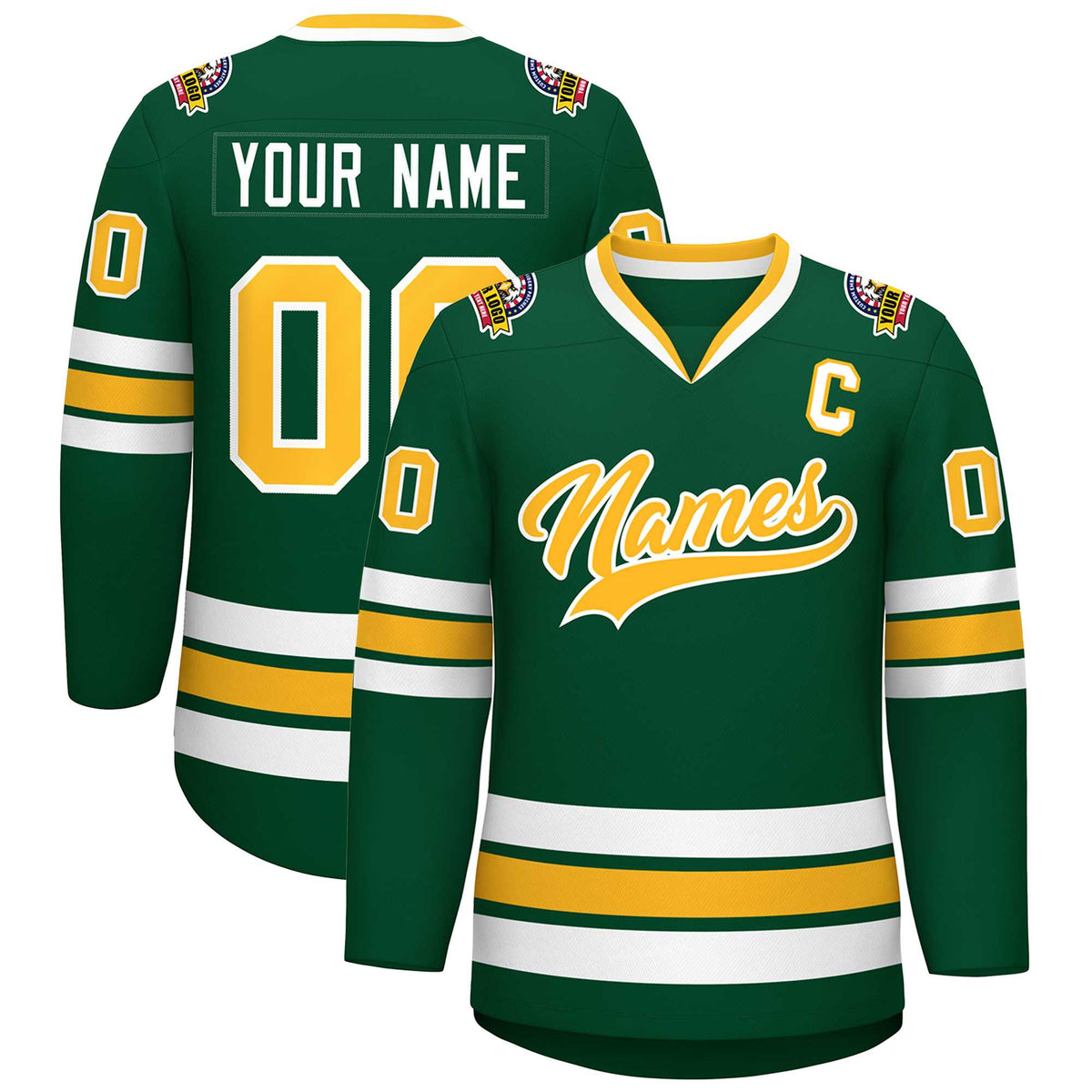 Custom Green Gold-White Classic Style Hockey Jersey | KXKSHOP