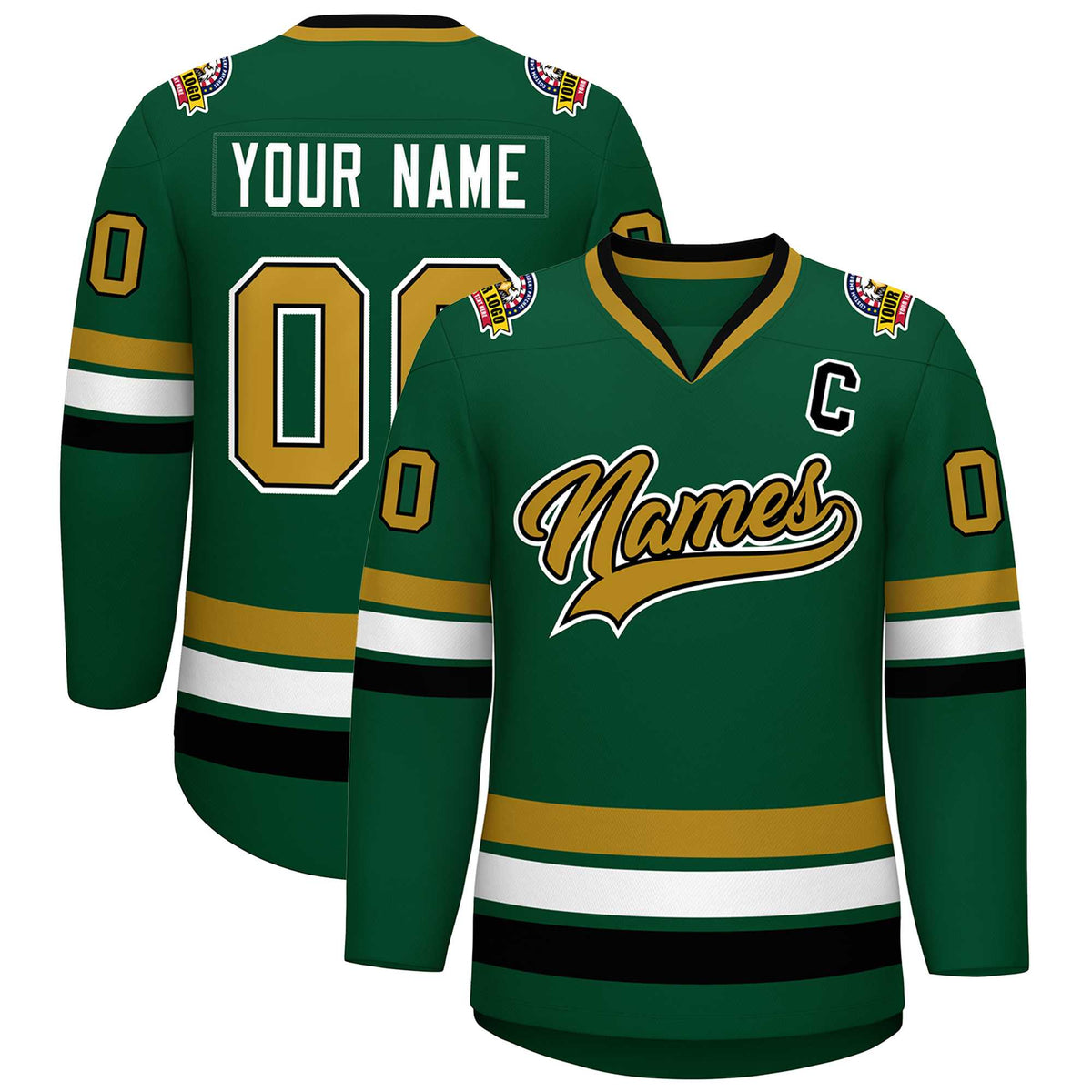 Custom Green Old Gold Black-White Classic Style Hockey Jersey | KXKSHOP