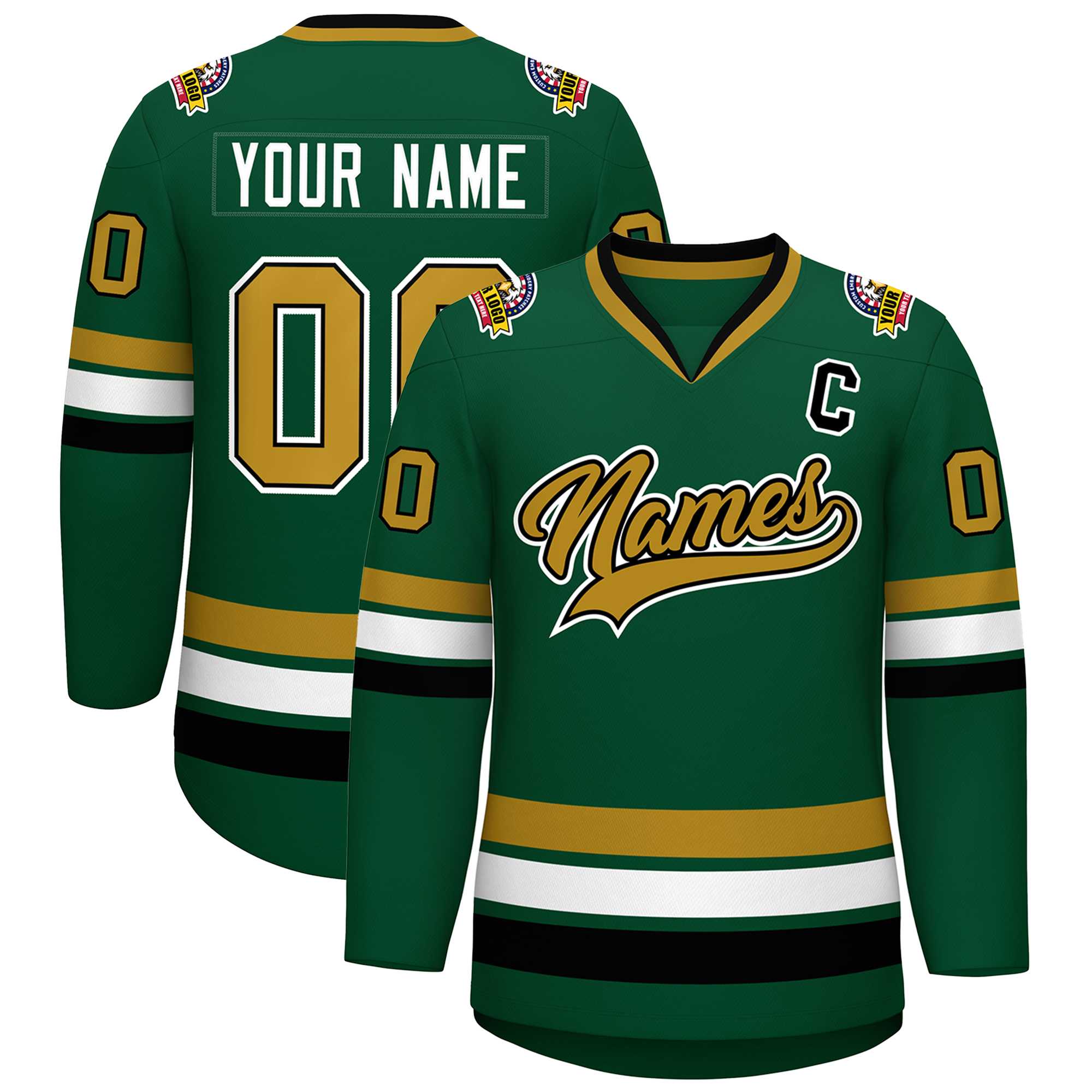 Custom Green Old Gold Black-White Classic Style Hockey Jersey | KXKSHOP