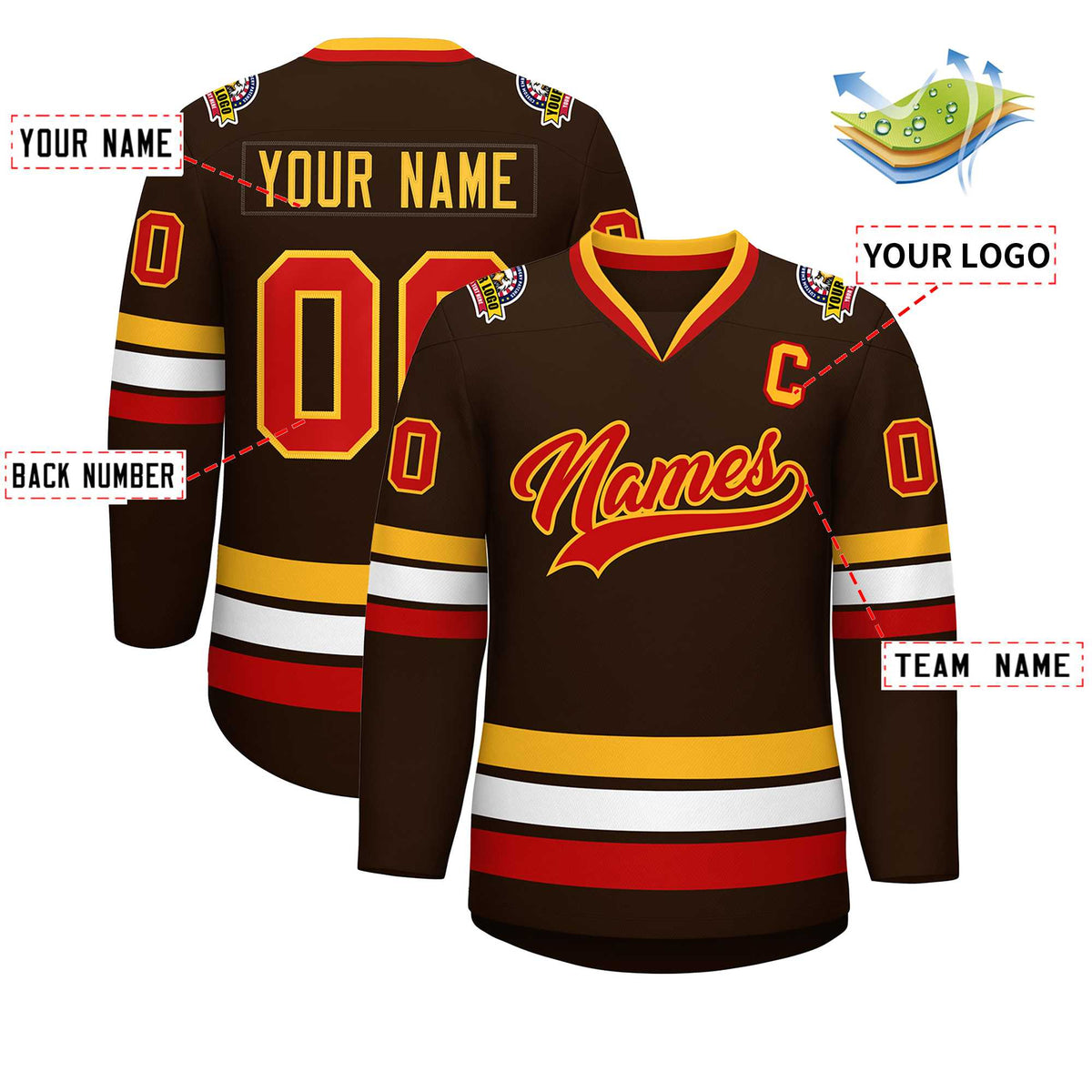 Custom Brown Red-Gold Classic Style Hockey Jersey | KXKSHOP
