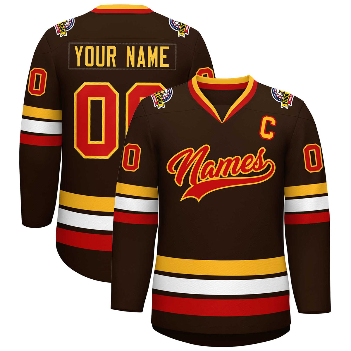 Custom Brown Red-Gold Classic Style Hockey Jersey | KXKSHOP