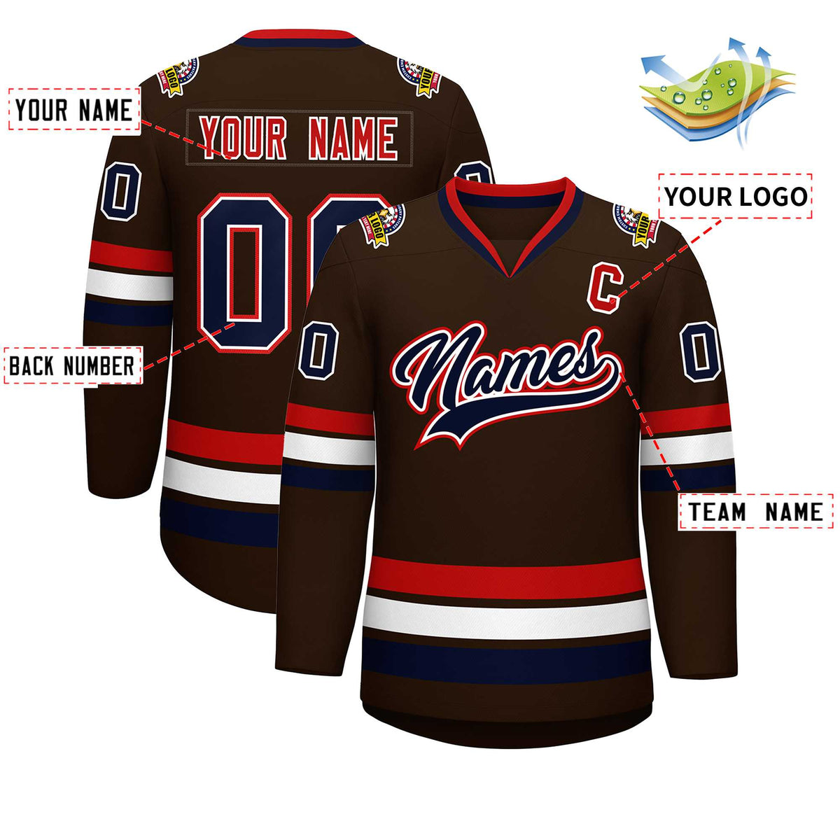 Custom Brown Navy White-Red Classic Style Hockey Jersey | KXKSHOP