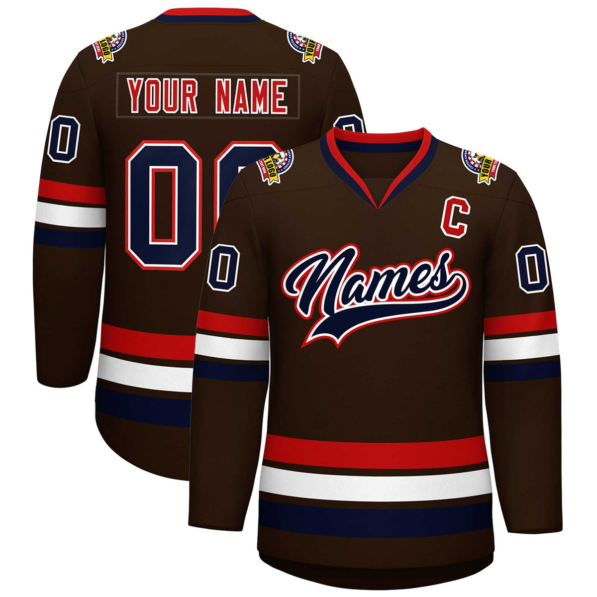 Custom Brown Navy White-Red Classic Style Hockey Jersey | KXKSHOP