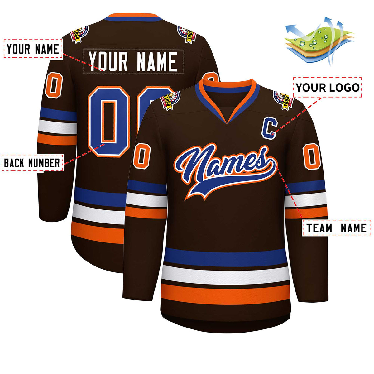 Custom Brown Royal White-Orange Classic Style Hockey Jersey | KXKSHOP