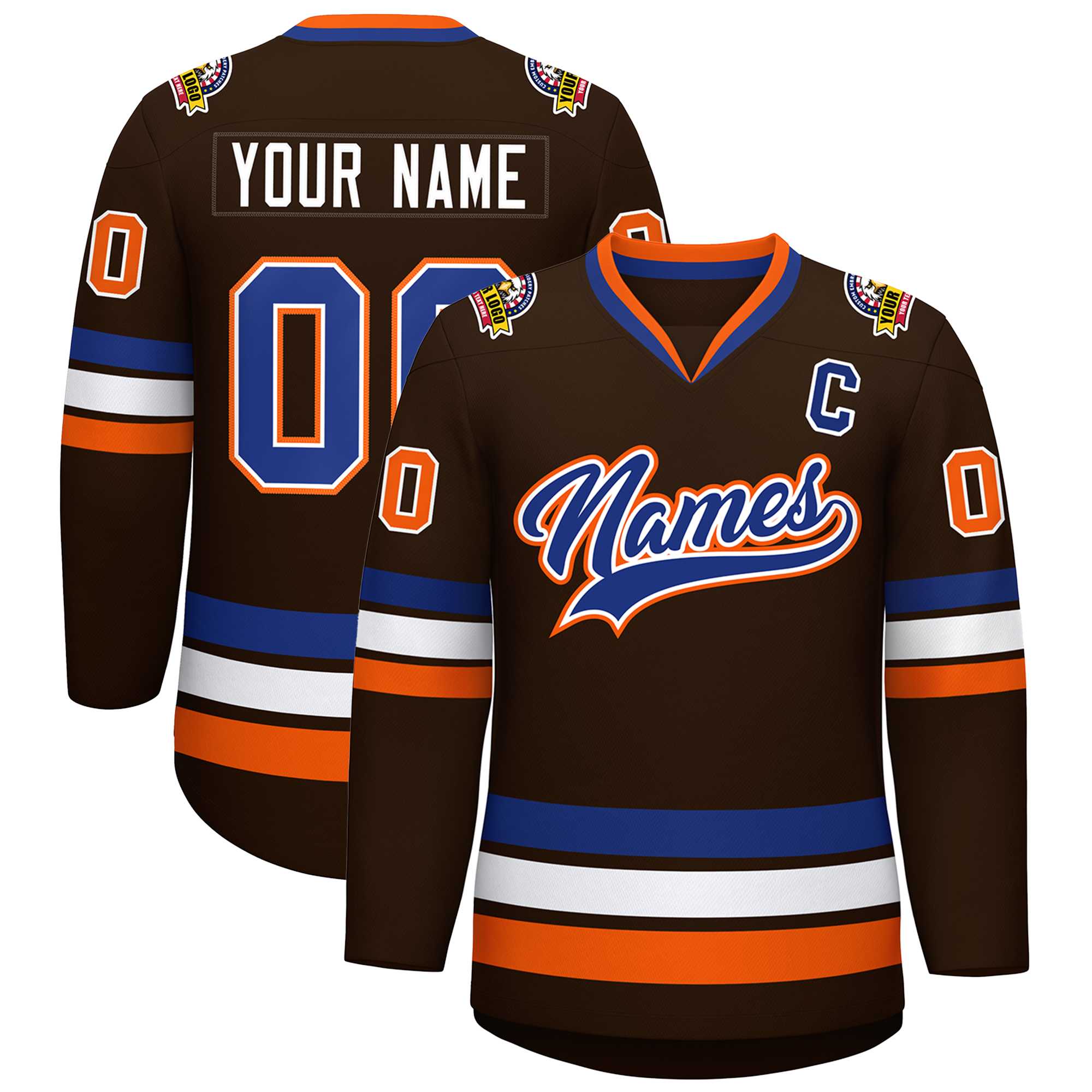 Custom Brown Royal White-Orange Classic Style Hockey Jersey | KXKSHOP