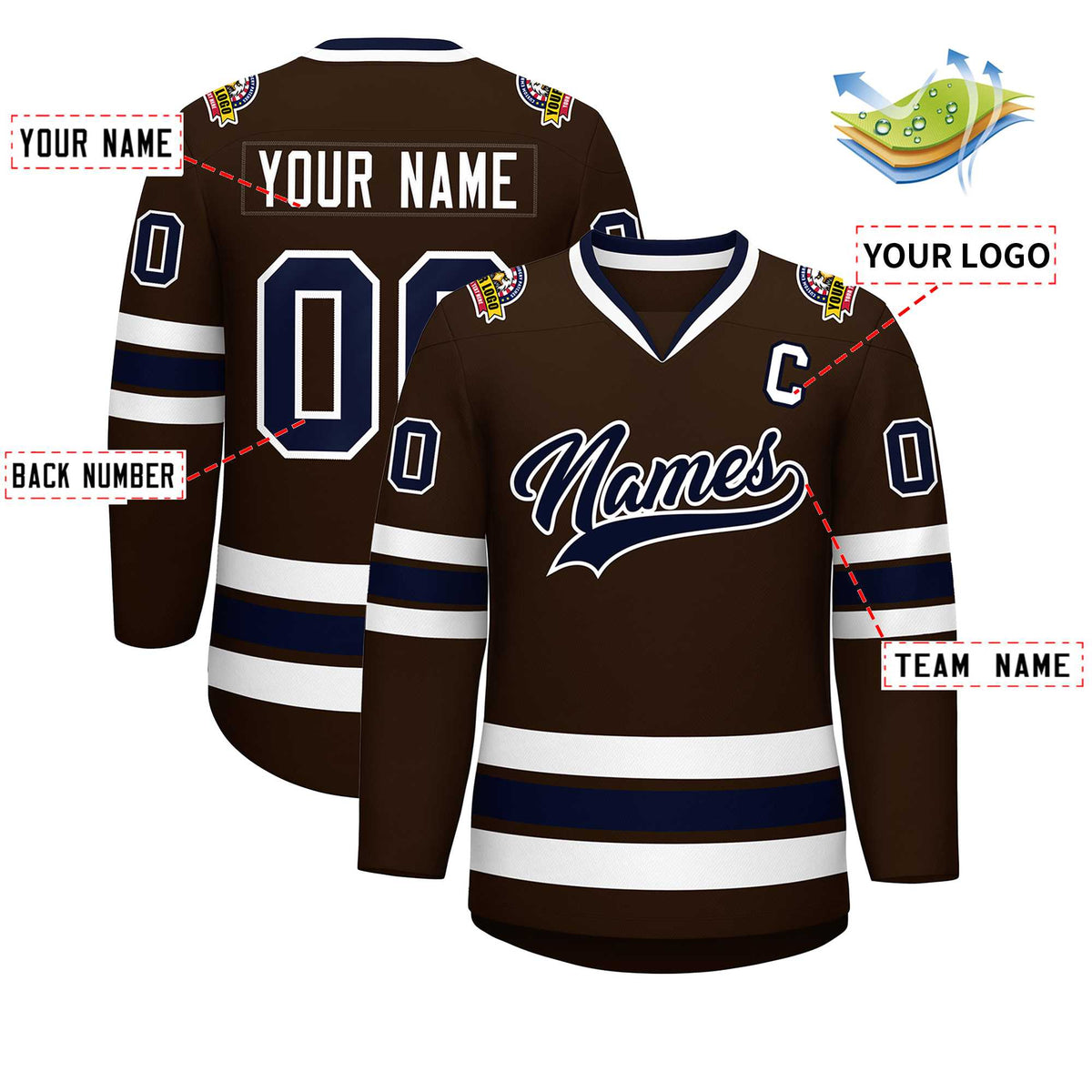 Custom Brown Navy-White Classic Style Hockey Jersey | KXKSHOP