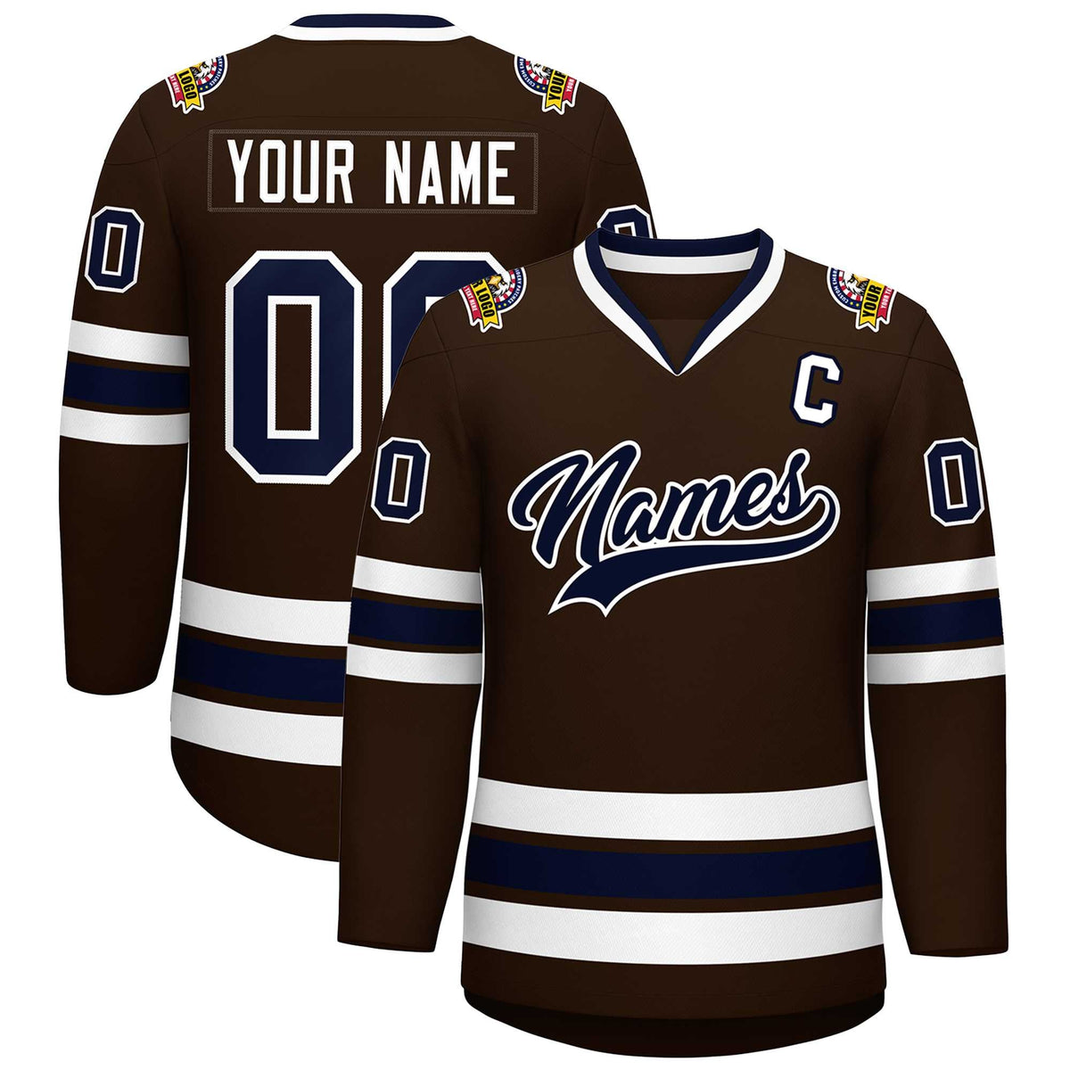 Custom Brown Navy-White Classic Style Hockey Jersey | KXKSHOP