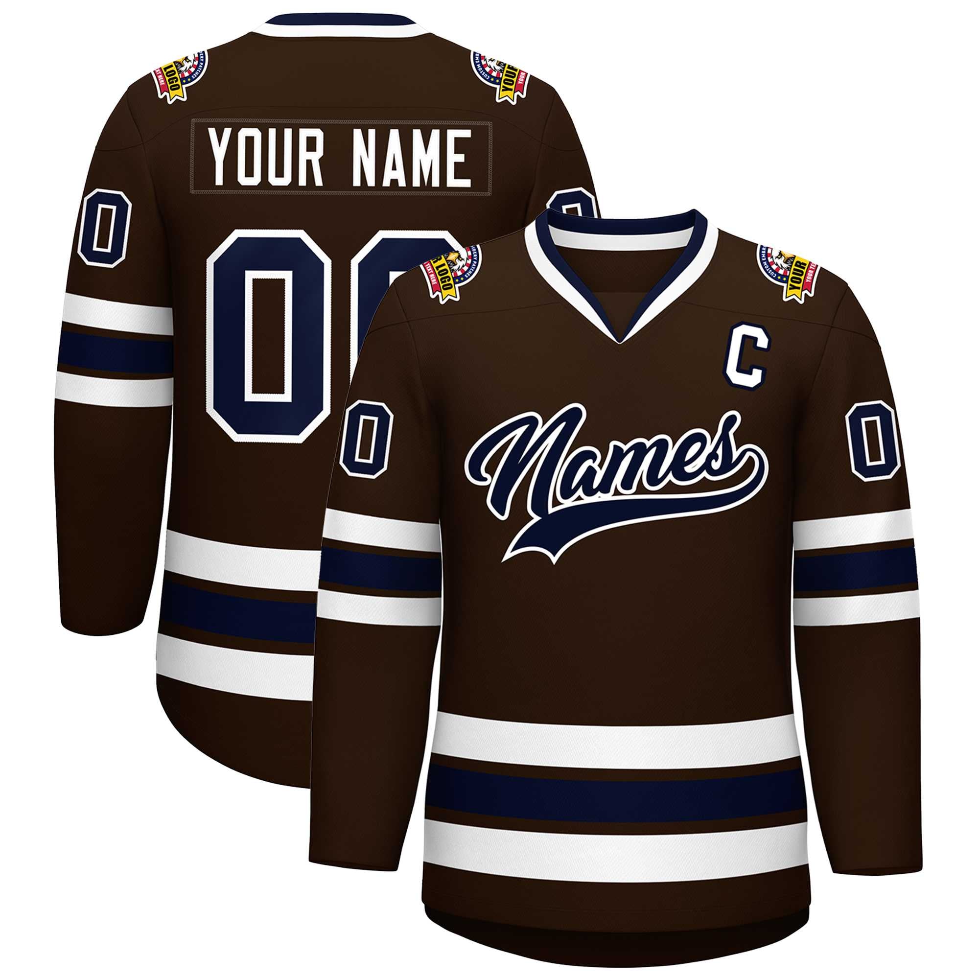 Custom Brown Navy-White Classic Style Hockey Jersey | KXKSHOP