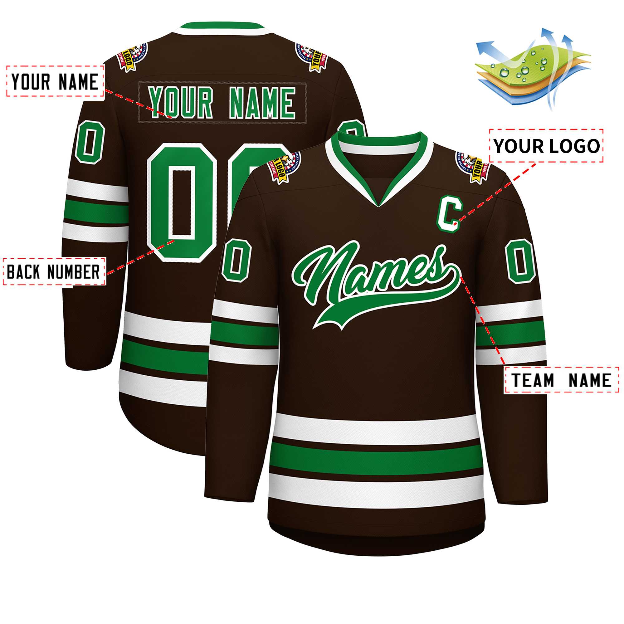 Custom Brown Kelly Green-White Classic Style Hockey Jersey | KXKSHOP