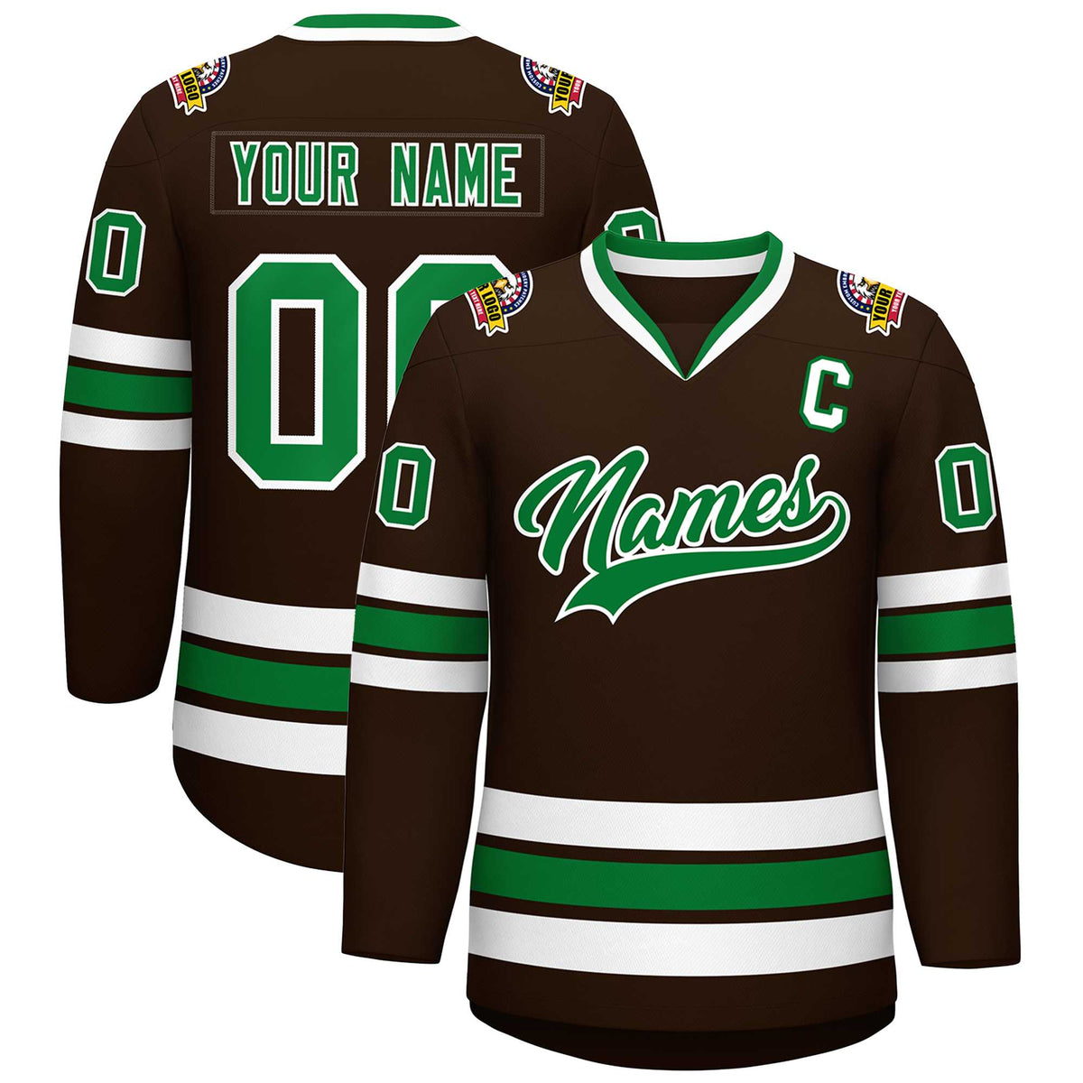 Custom Brown Kelly Green-White Classic Style Hockey Jersey | KXKSHOP