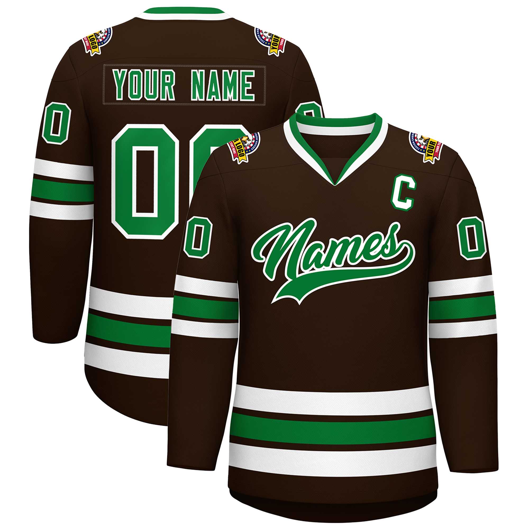 Custom Brown Kelly Green-White Classic Style Hockey Jersey | KXKSHOP