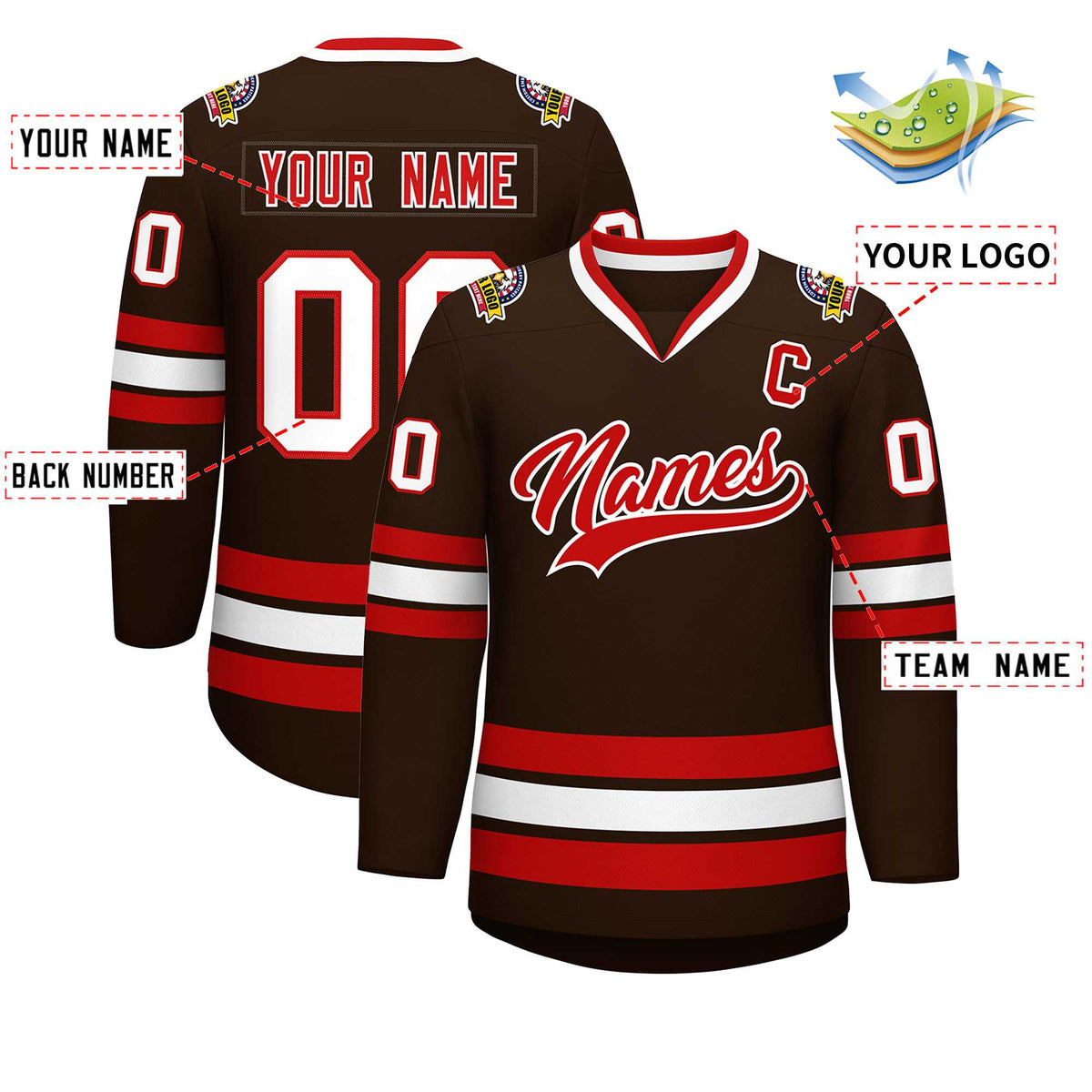 Custom Brown Red-White Classic Style Hockey Jersey | KXKSHOP