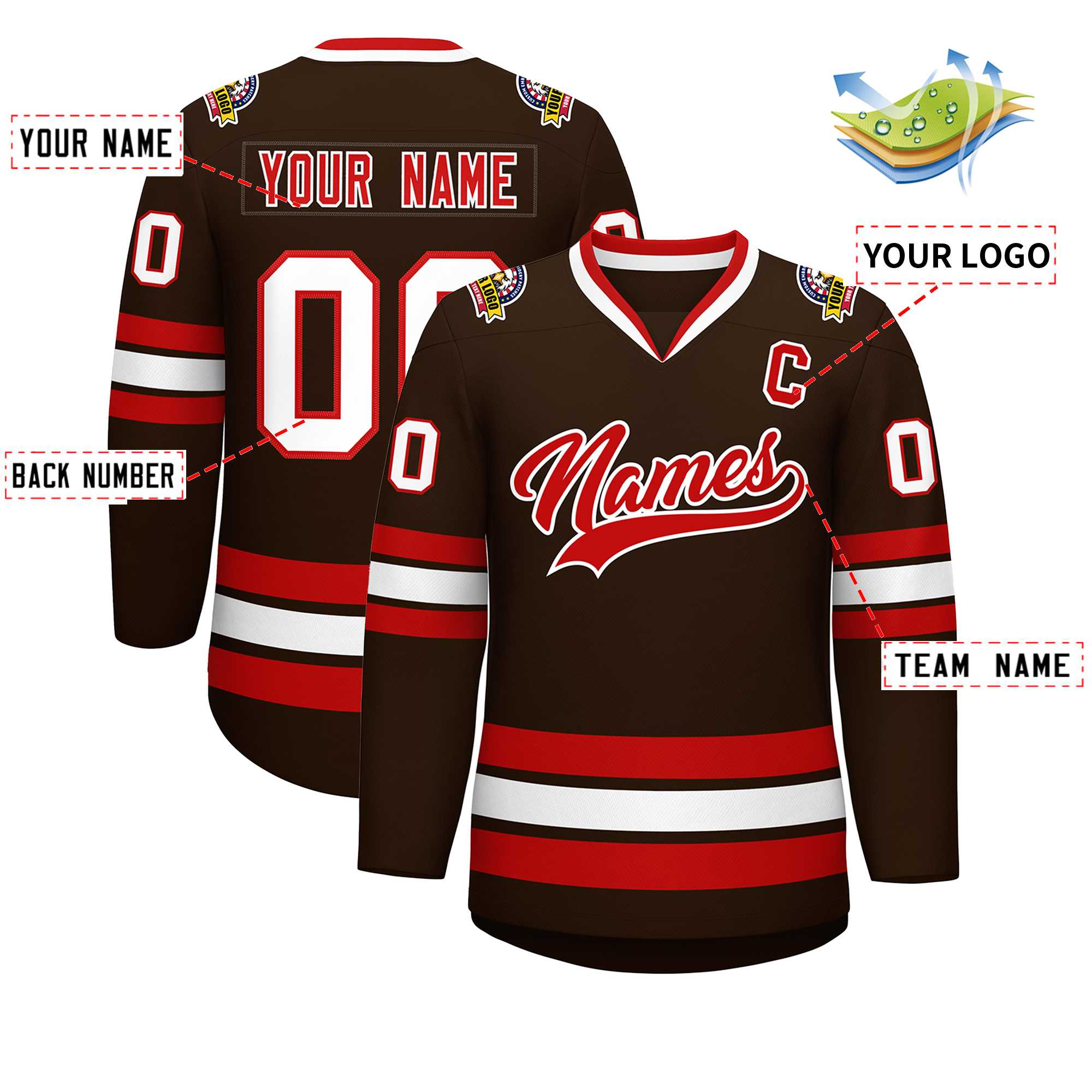 Custom Brown Red-White Classic Style Hockey Jersey | KXKSHOP