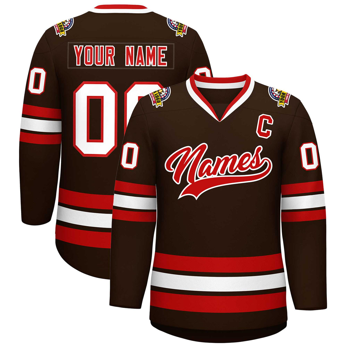 Custom Brown Red-White Classic Style Hockey Jersey | KXKSHOP