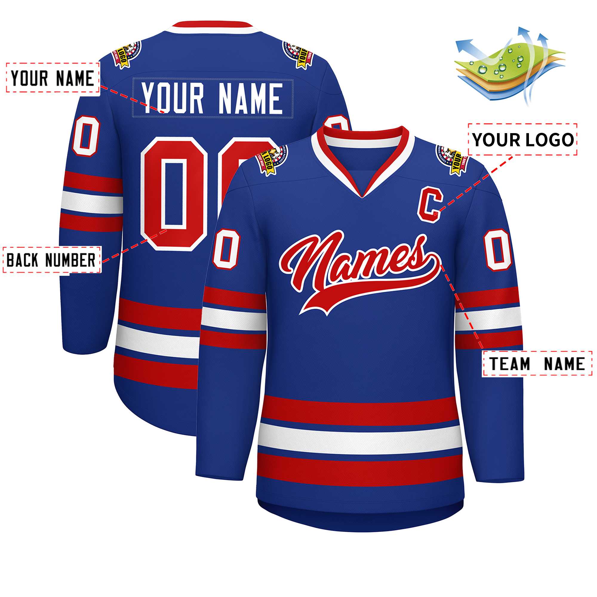 Custom Royal Red-White Classic Style Hockey Jersey | KXKSHOP