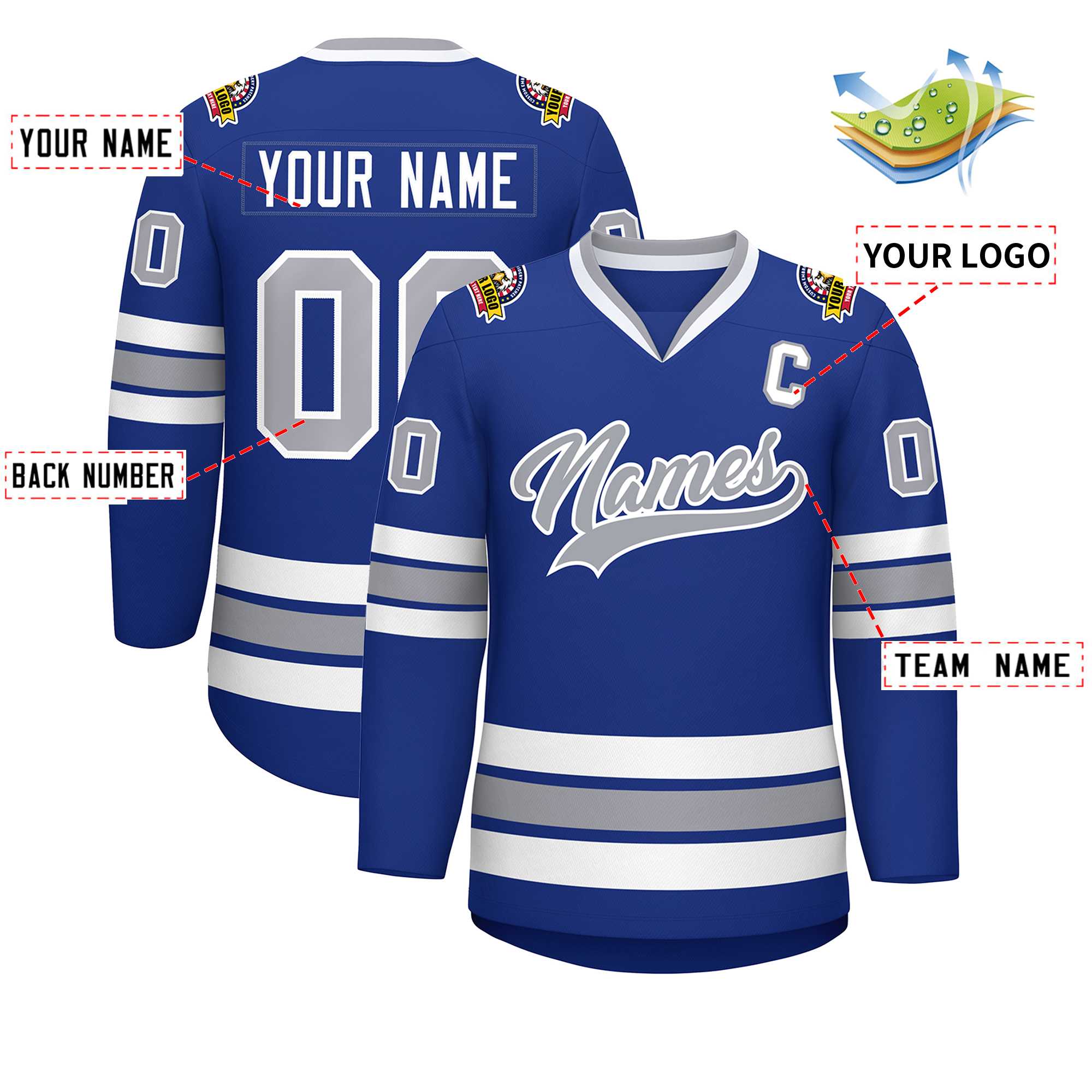 Custom Royal Gray-White Classic Style Hockey Jersey | KXKSHOP
